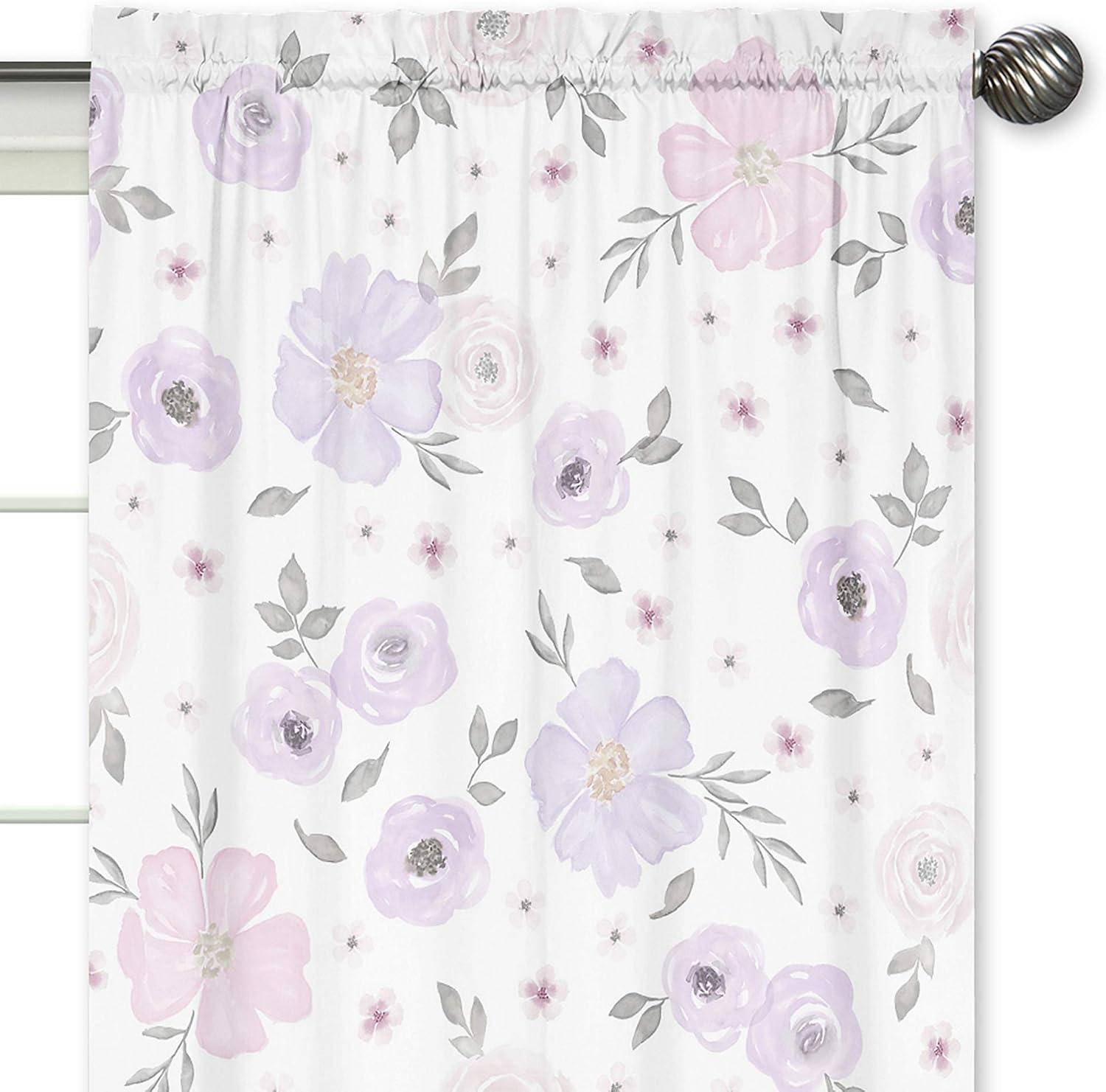 Watercolor Floral Semi-Sheer Rod Pocket Curtain Panels (Set of 2)