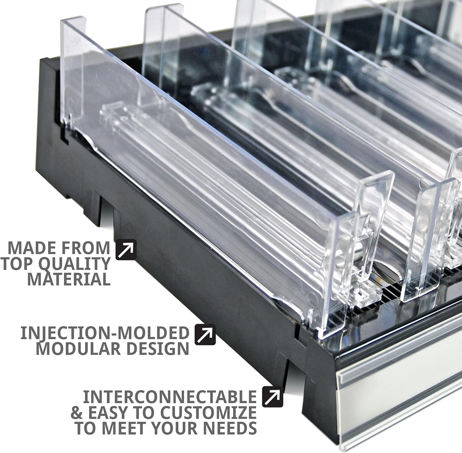 Azar Displays 225830-TALL-BLK Adjustable Tall Divider Bin Cosmetic Tray with Pushers - Customize Slot Size to Product, Black 2-Pack
