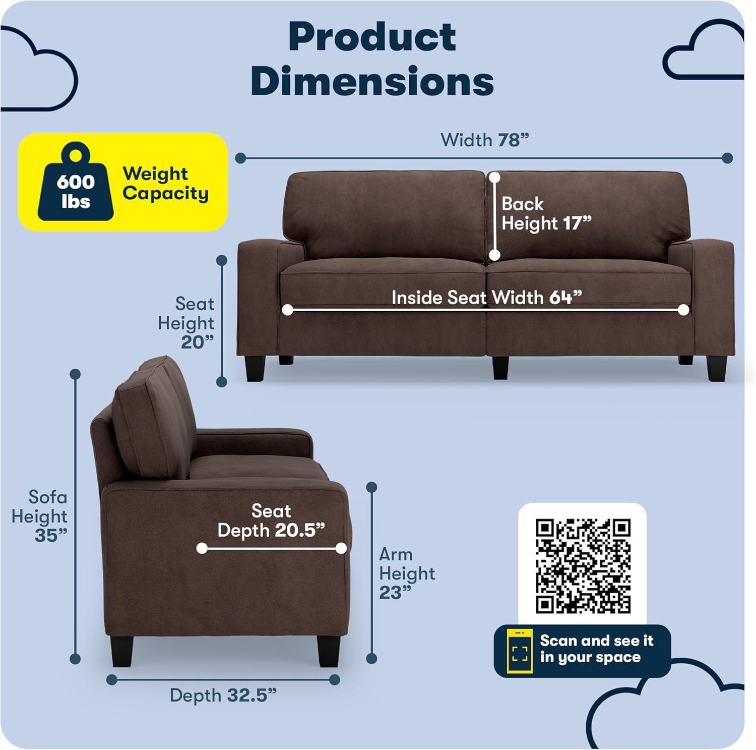 Serta Palisades 78" Track Arm Sofa, Easy Care Fabric, Soft Pillow Back, Pocket Coil Seat Cushions