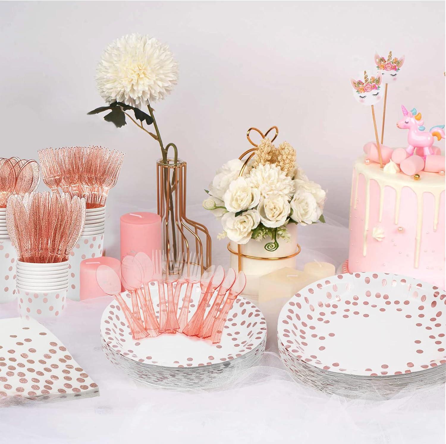 White and Rose Gold 175-Piece Party Supplies Set