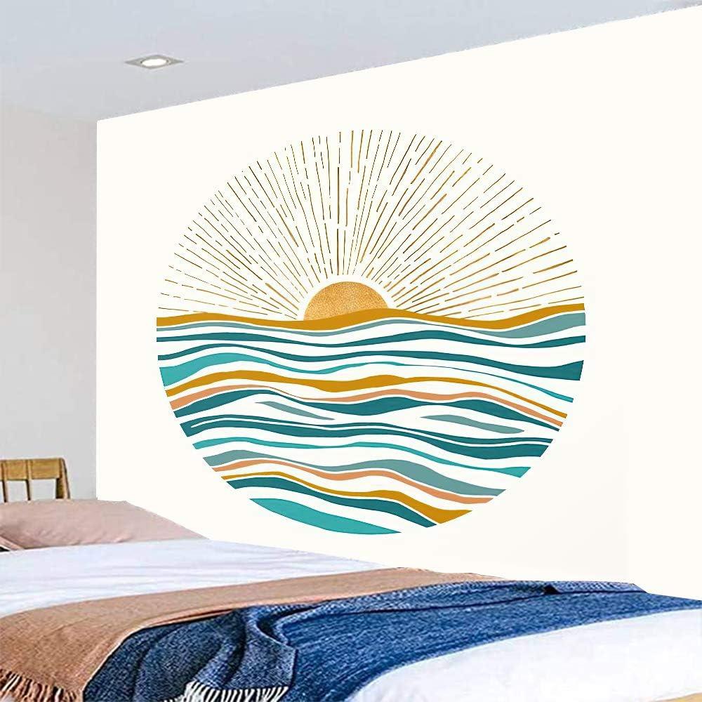 Lheaggik Ocean Sunrise Wall Tapestry Waves Mid Century Modern Style Tapestry Wall Hanging Wall Art Home Decor for Bedroom,Living Room,Dorm Decor