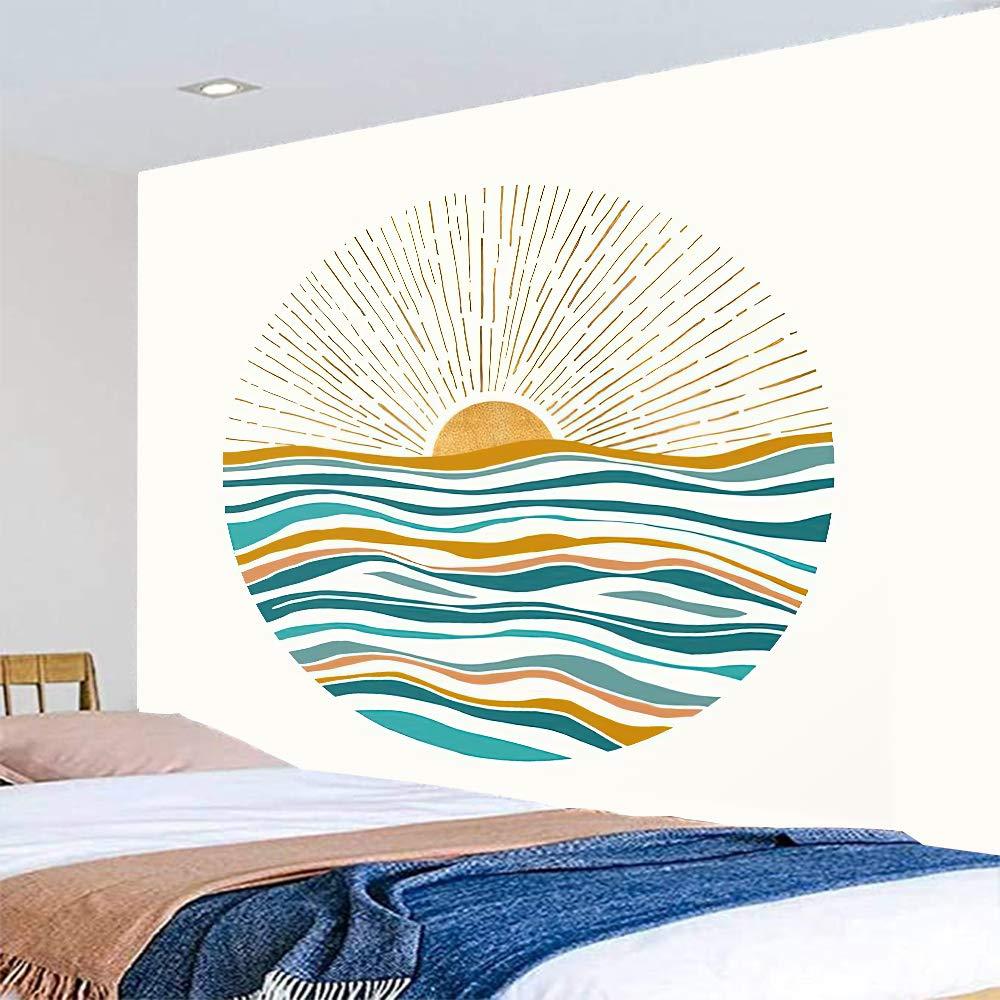 Vintage Sun Tapestry Bohemia Wall Hanging Retro 70s Rainbow Sunrise Sunset Geometric Grunge Abstract Art Print Hippie Decor for Dorm Nursery Bedroom
