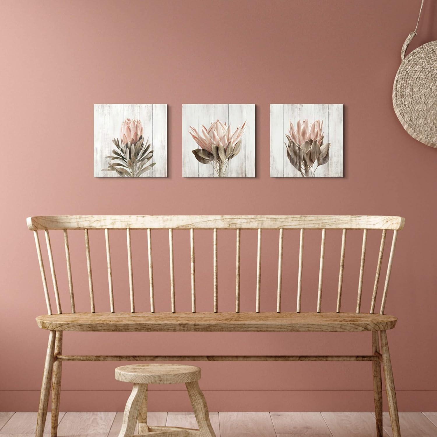 Rustic Pink Floral Abstract Canvas Art Print Set