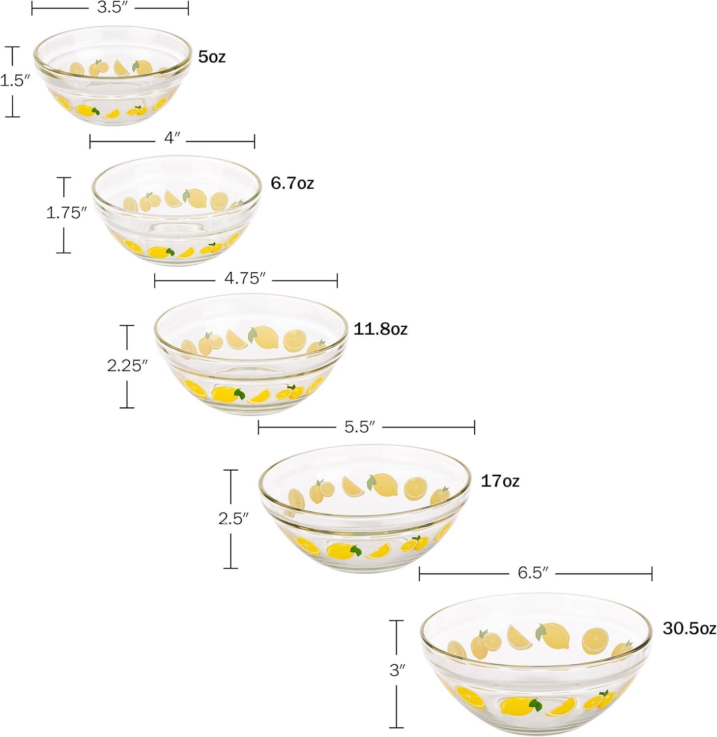 20-Piece Glass Bowls with Lids Set - Lemon Design Mixing Bowls Set with Multiple Sizes