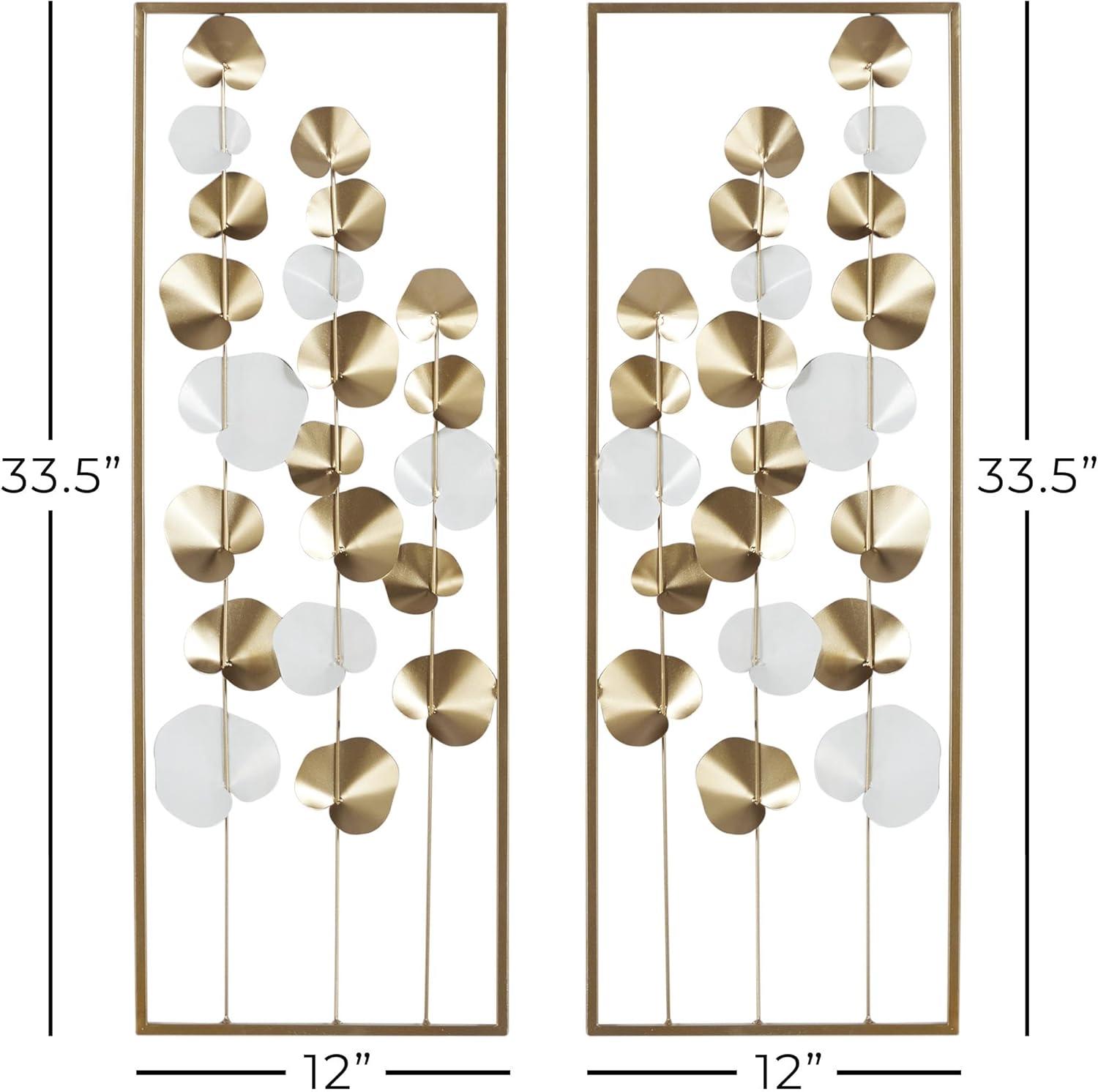 2pc Modern Leaf Ornamental Wall Decor Gold - Olivia & May: Iron Botanical Art, Vertical Display