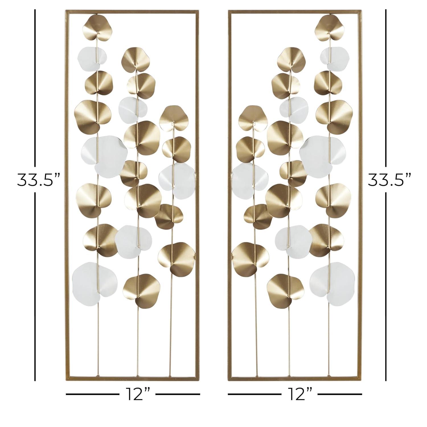 DecMode Gold Metal Floral Wall Decor with White Accents