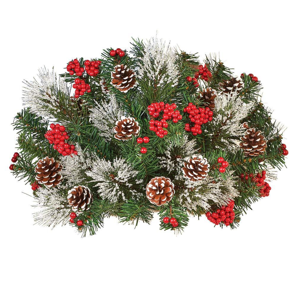Collections Etc Frosted Pine Branches with Berries and Pinecones - Indoor or Outdoor Winter Decoration