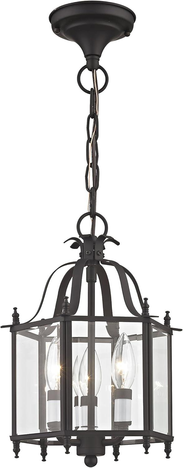 XiKe 4403-07 Home Basics 3 Light Bronze Hanging Lantern or Flush Mount Chandelier with Clear Beveled Glass