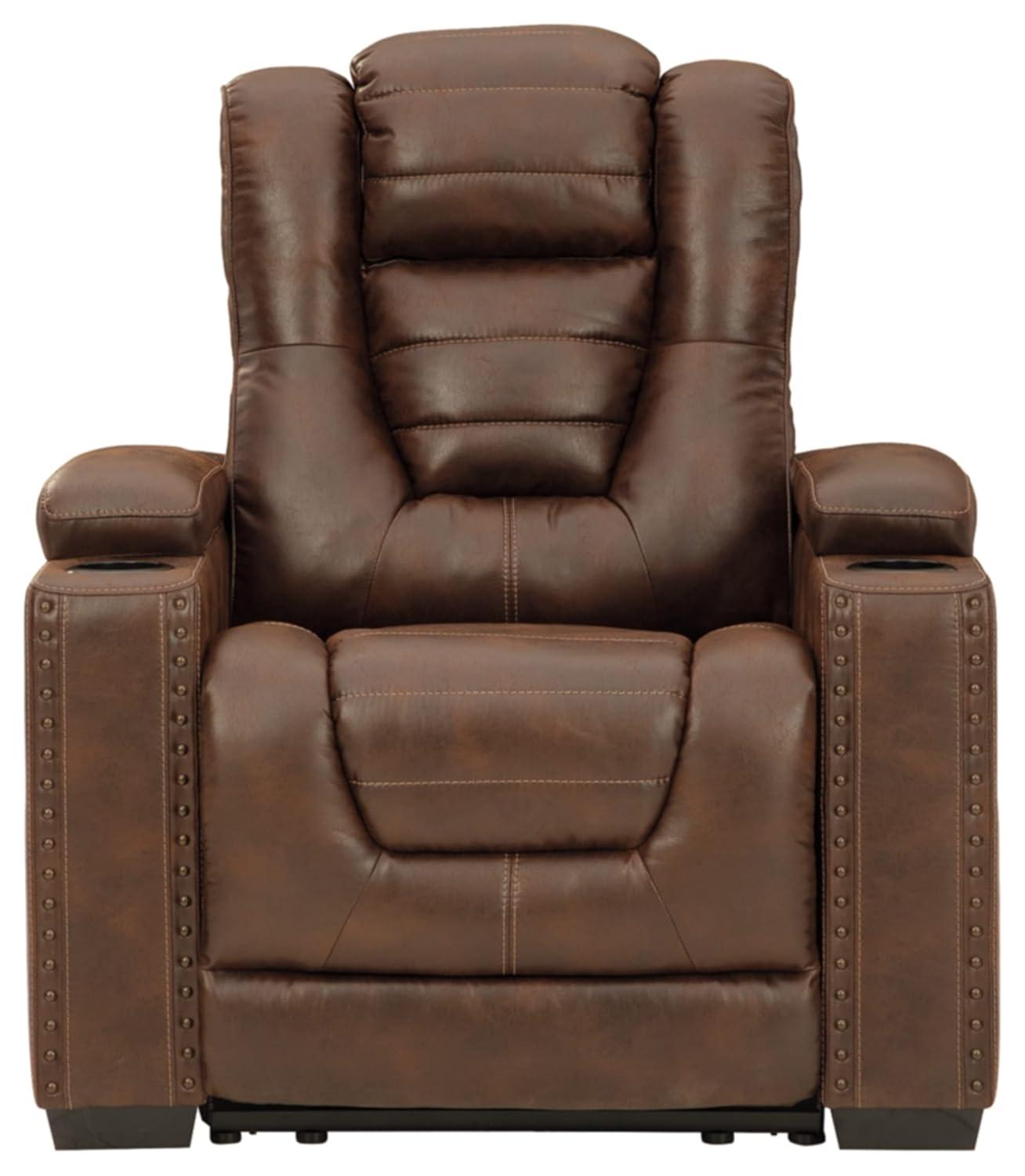 Signature Design by Ashley Owner's Box Faux Leather Power Recliner in Thyme