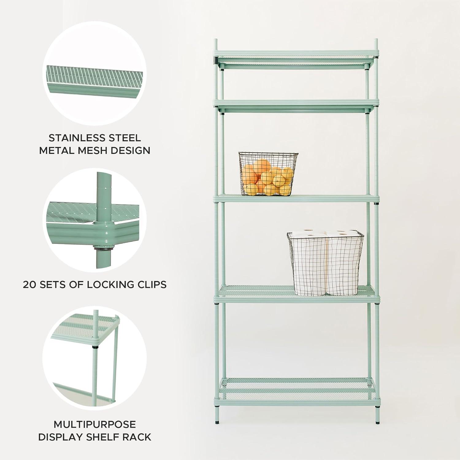 Design Ideas MeshWorks 5 Tier Metal Storage Shelving Unit Rack Bookshelf