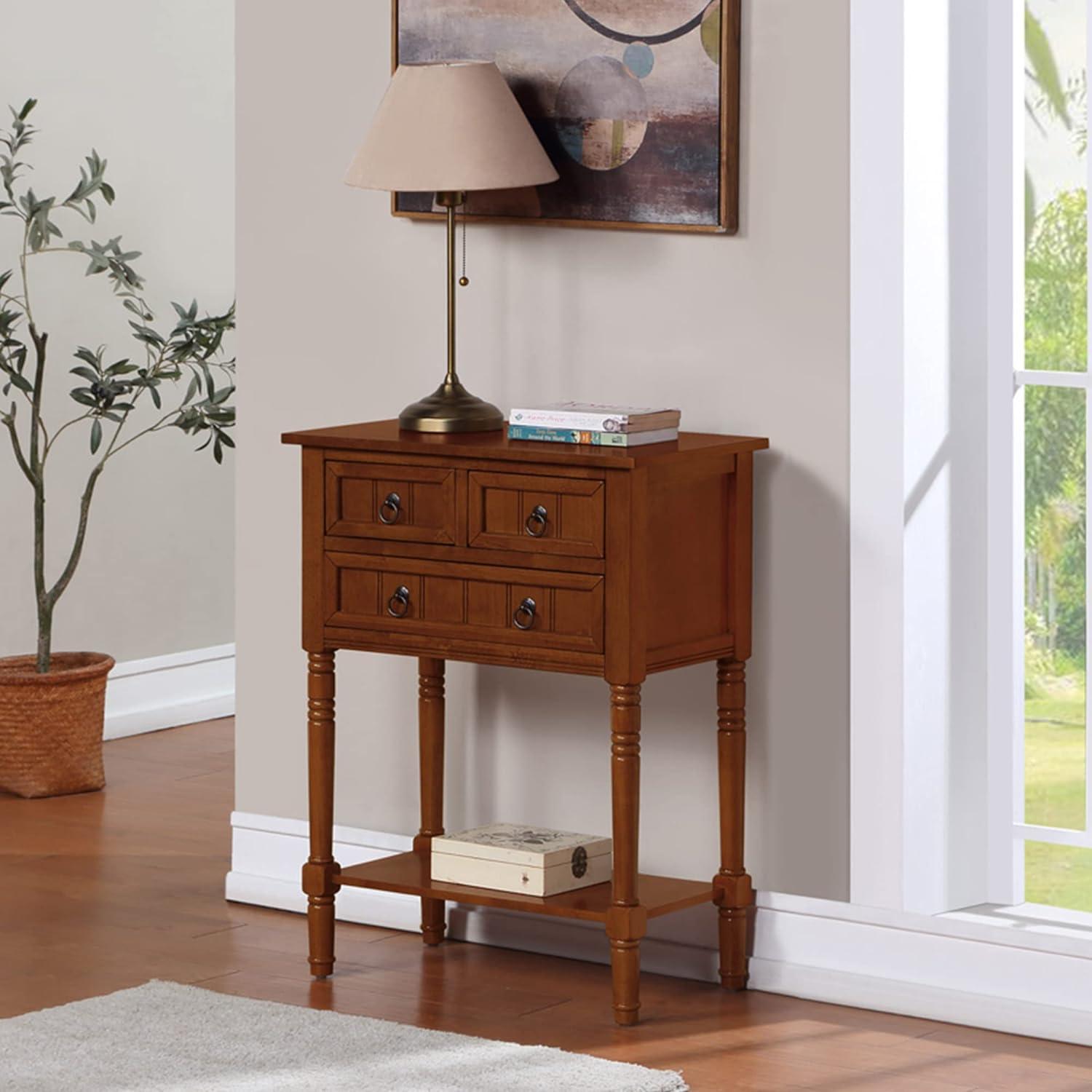 Elegant Cherry Wood Rectangular Hall Table with Storage Shelf and 3 Drawers