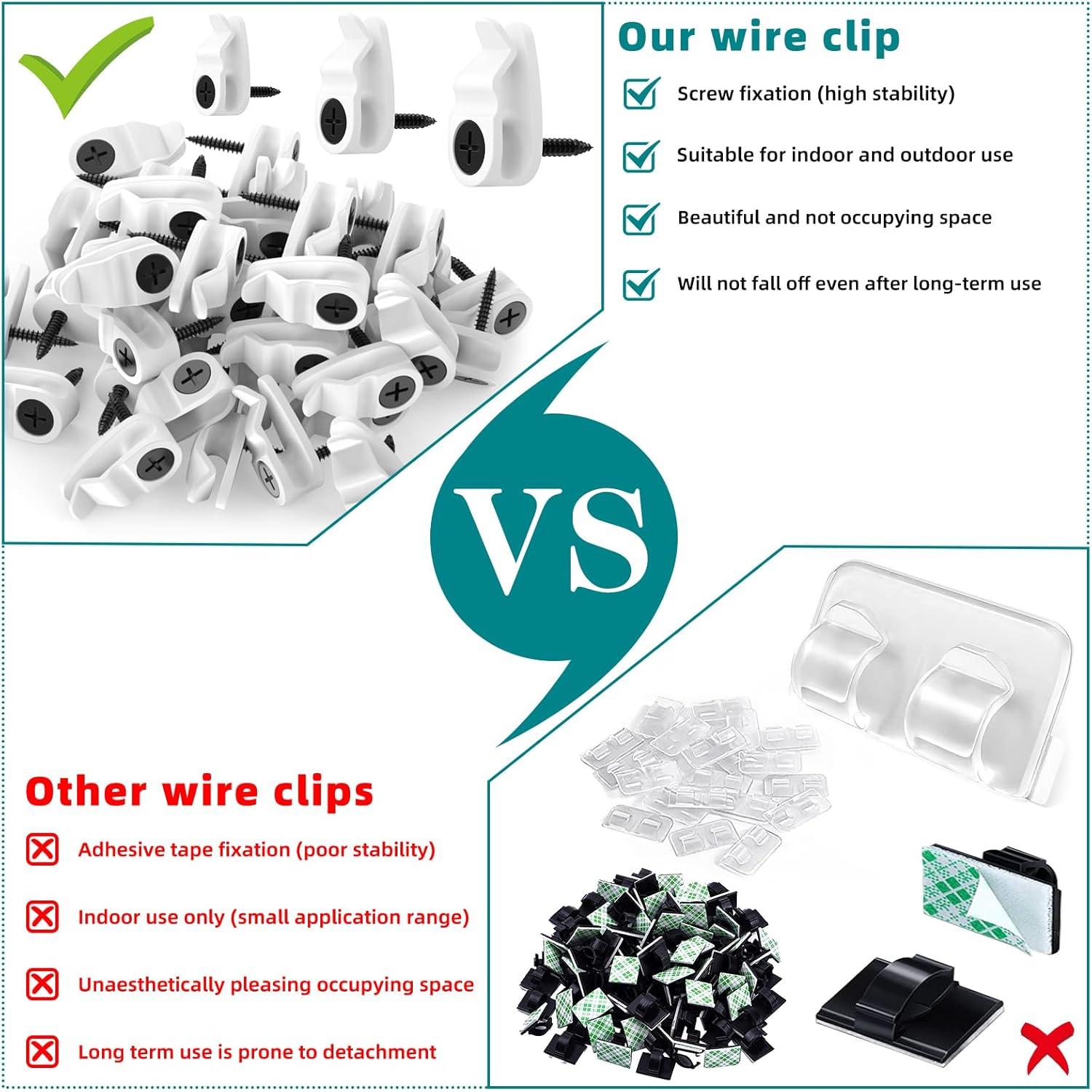 Hooks for Outdoor String Lights Clips, Christmas Light Clips Weatherproof, Lights Hanger Hooks for Hanging Christmas Light, Fairy Light, Cable, Holiday Decor - White, 50 Pack