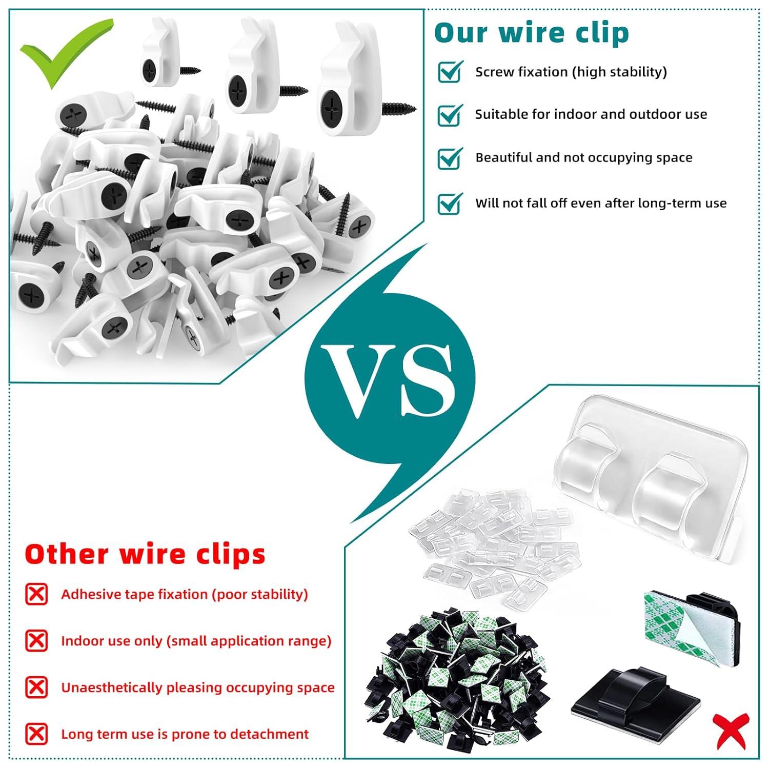 Hooks for Outdoor String Lights Clips, Christmas Light Clips Weatherproof, Lights Hanger Hooks for Hanging Christmas Light, Fairy Light, Cable, Holiday Decor - White, 50 Pack