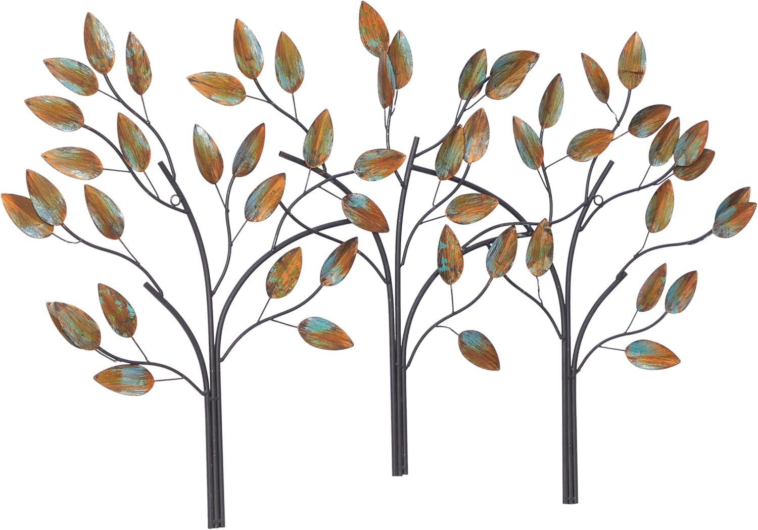 Elegant Brown Metal Tree Cluster Wall Sculpture 48" x 27"