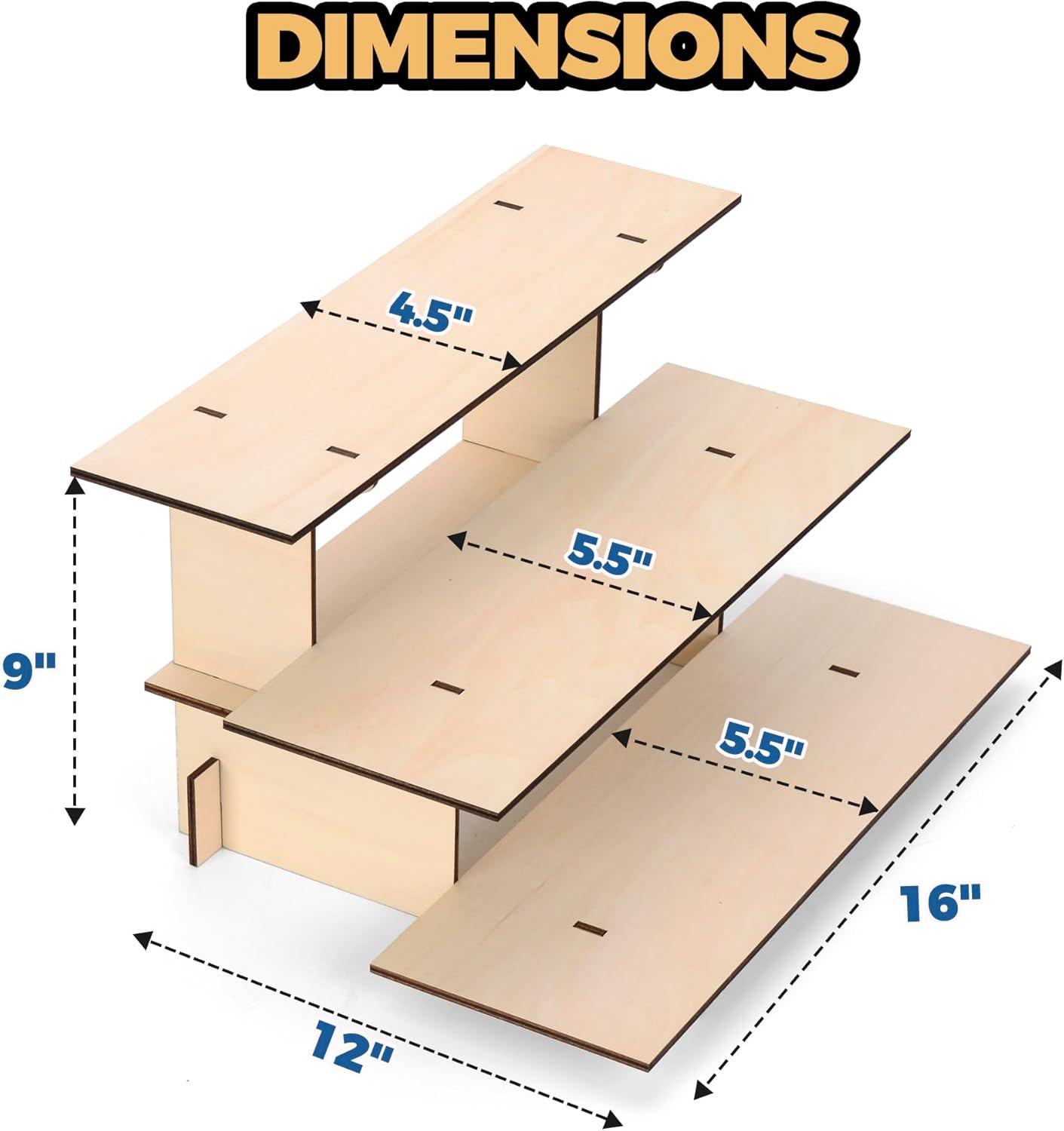 Natural Wood 3-Tier Rectangular Display Stand with Price Cards