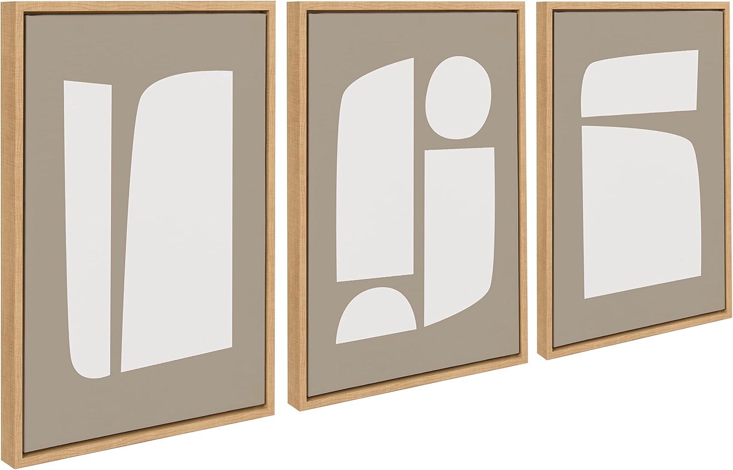 Neutral Abstract Aztec Shapes Framed Canvas Wall Art Set