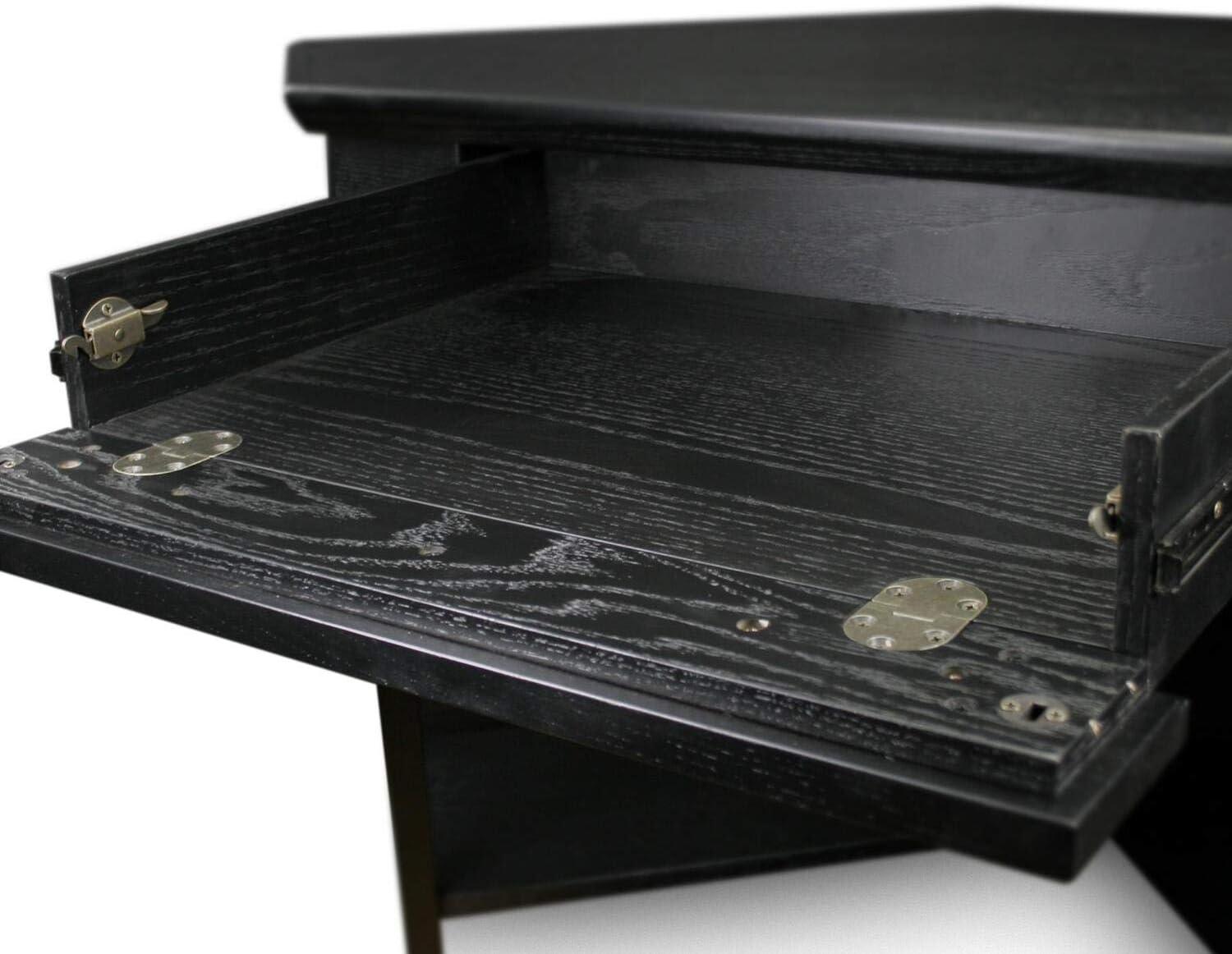 Elegant Black Oak Corner Writing Desk with Drawer and Keyboard Tray