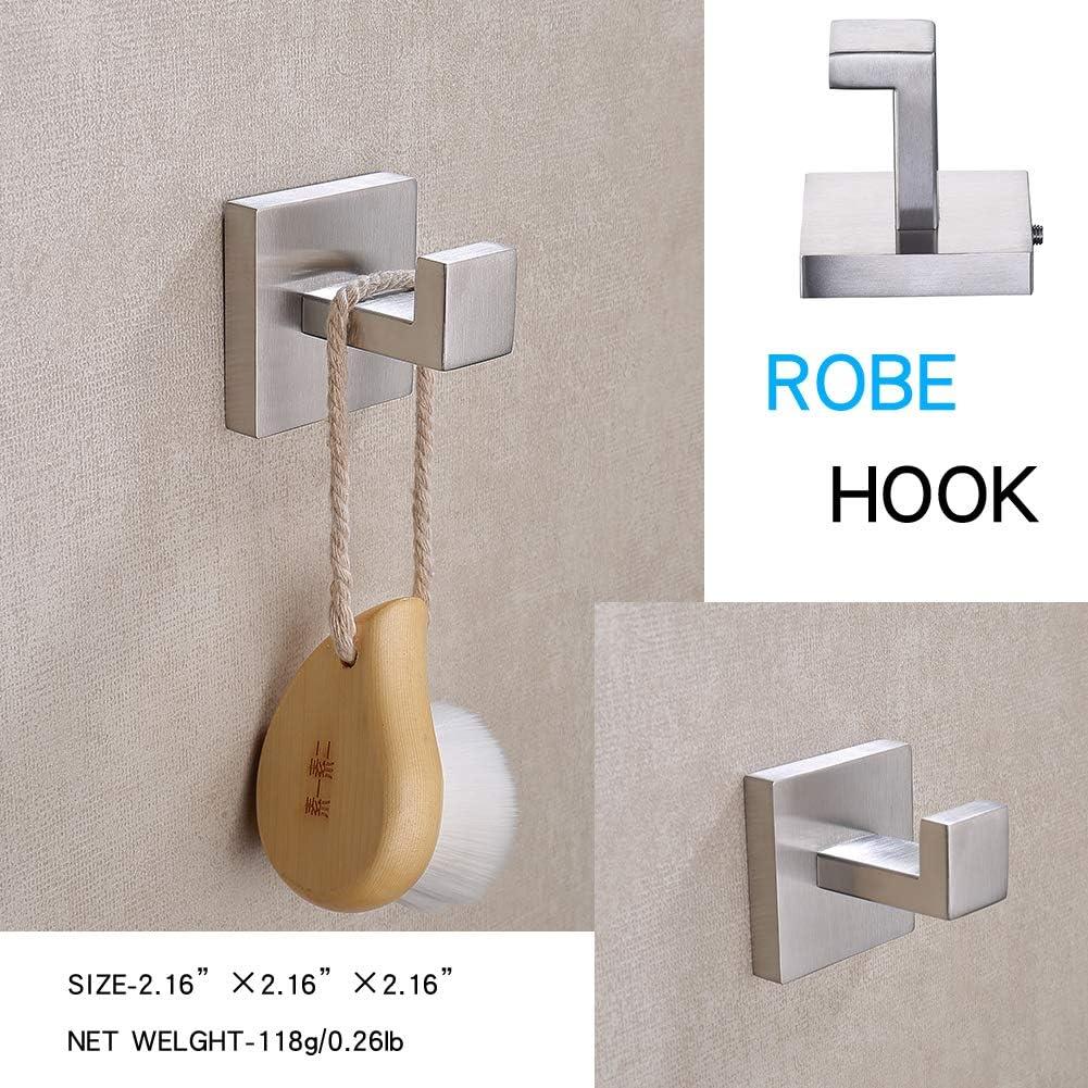 TASTOS 3-Piece Bathroom Hardware Set Brushed Nickel Wall Mounted Bathroom Accessory Set, Premium Stainless Steel Robe Hook Toilet Paper Holder 16-Inch Towel Bar (Silver)