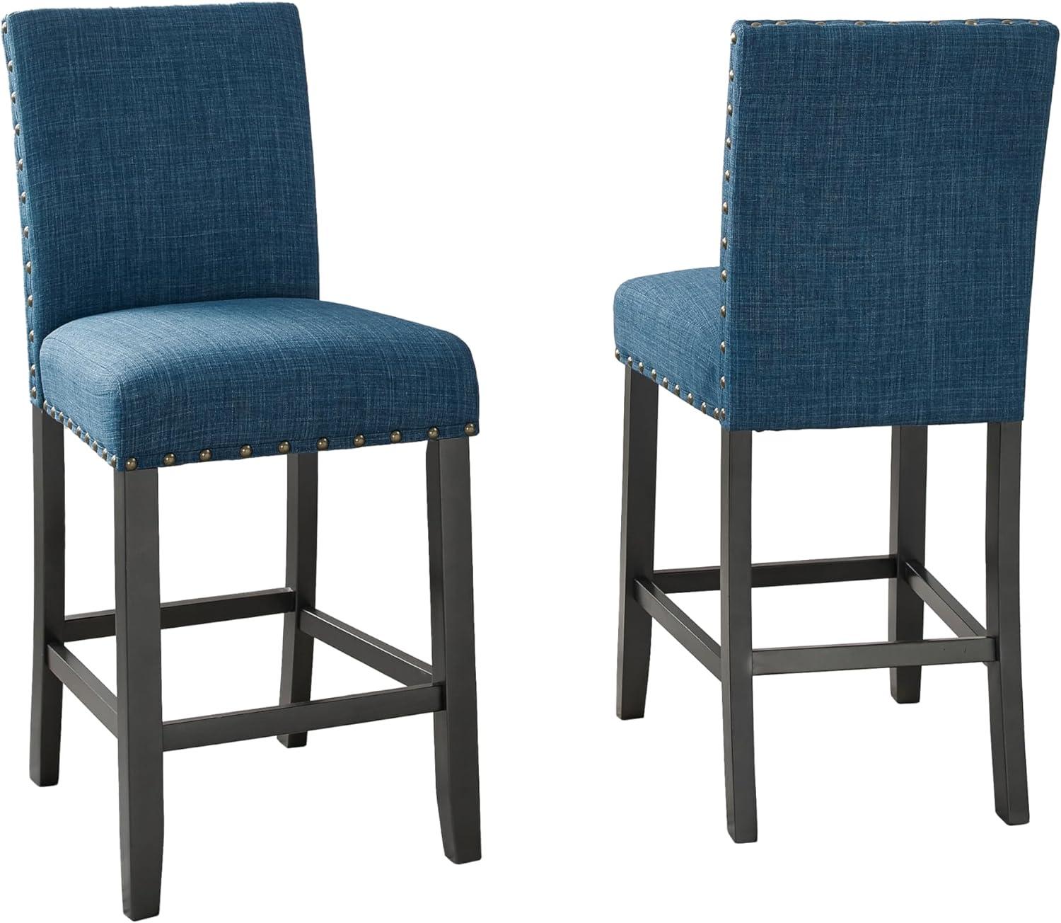 Blue Fabric Counter Height Stools with Espresso Wood Frame