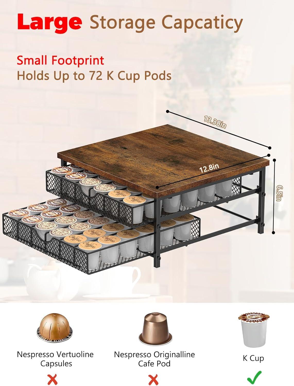 FAST APPLIANCES LLC Coffee Pod Holder For K Cup Holder Drawer Holder, Coffee Pod Drawer For Counter, 2 Tier K-Cup Storage With Sliding Baskets, 72 Capacity Pods Organizer Cups Capsule For Coffee Station, Black