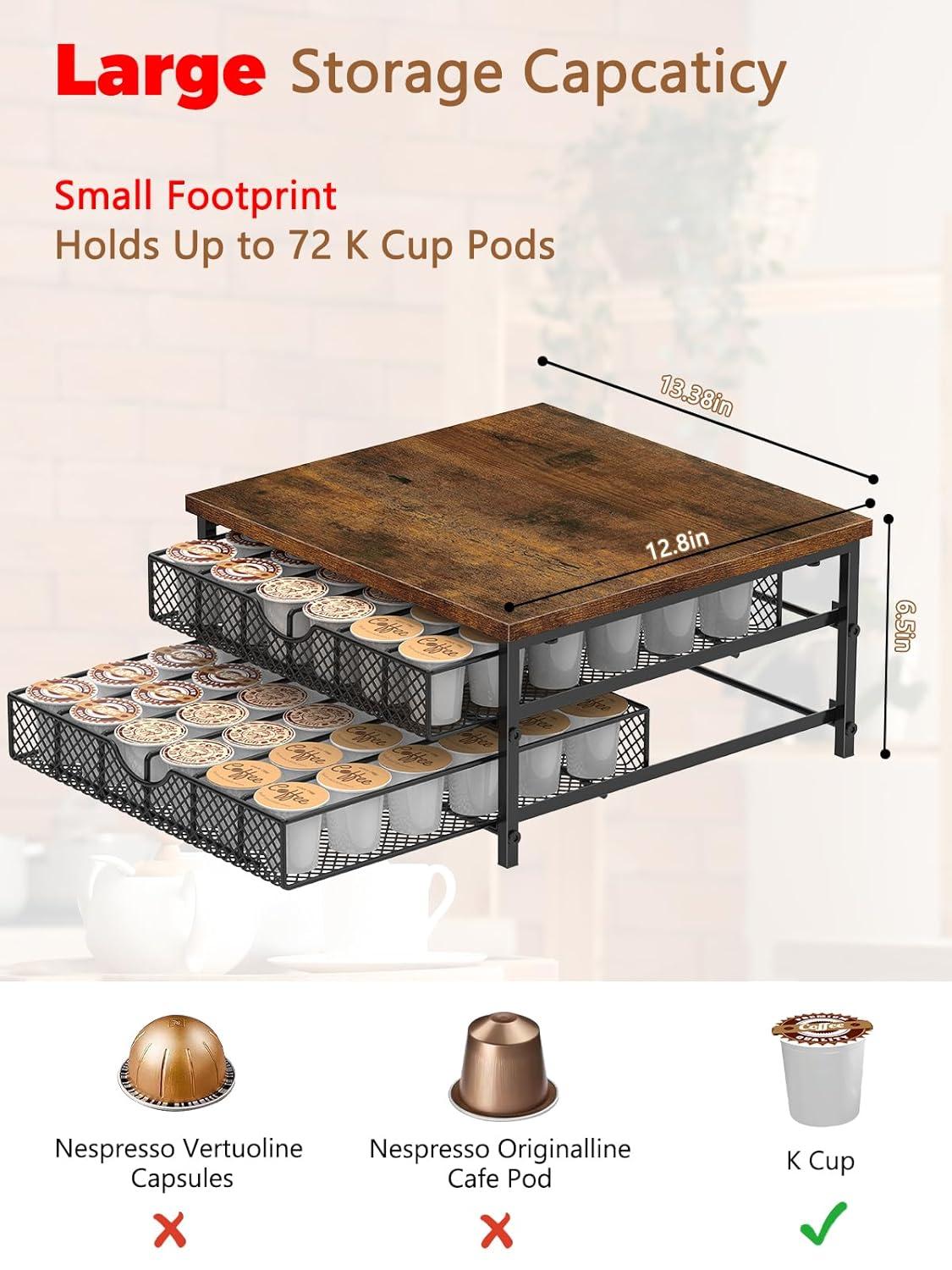 FAST APPLIANCES LLC Coffee Pod Holder For K Cup Holder Drawer Holder, Coffee Pod Drawer For Counter, 2 Tier K-Cup Storage With Sliding Baskets, 72 Capacity Pods Organizer Cups Capsule For Coffee Station, Black