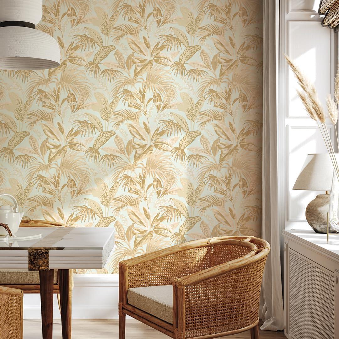 Tempaper & Co.® Havana Palm Removable Peel and Stick Wallpaper, Robins Egg, 28 sq. ft.: Vinyl Botanical Leaf Design, Self-Adhesive