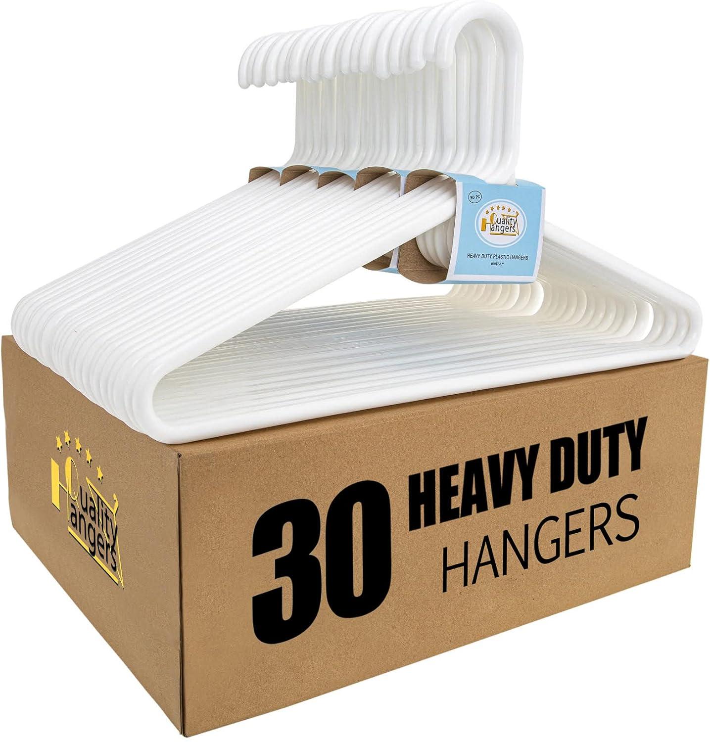 Heavy Duty White Plastic 17" Clothes Hangers, 30-Pack