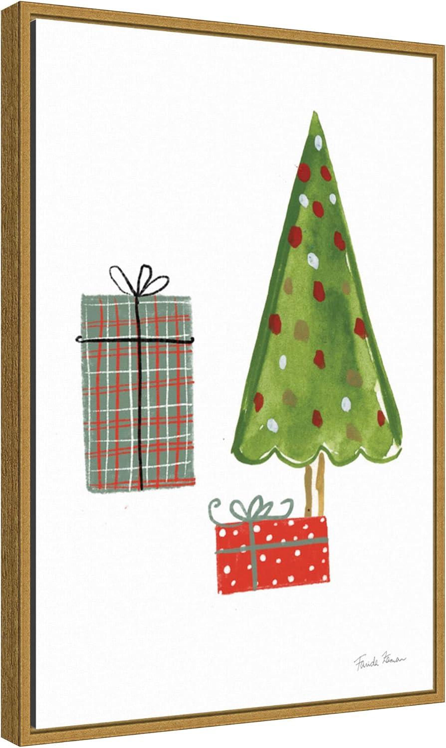 North Pole Pals Christmas Tree and Gifts Framed Canvas Art