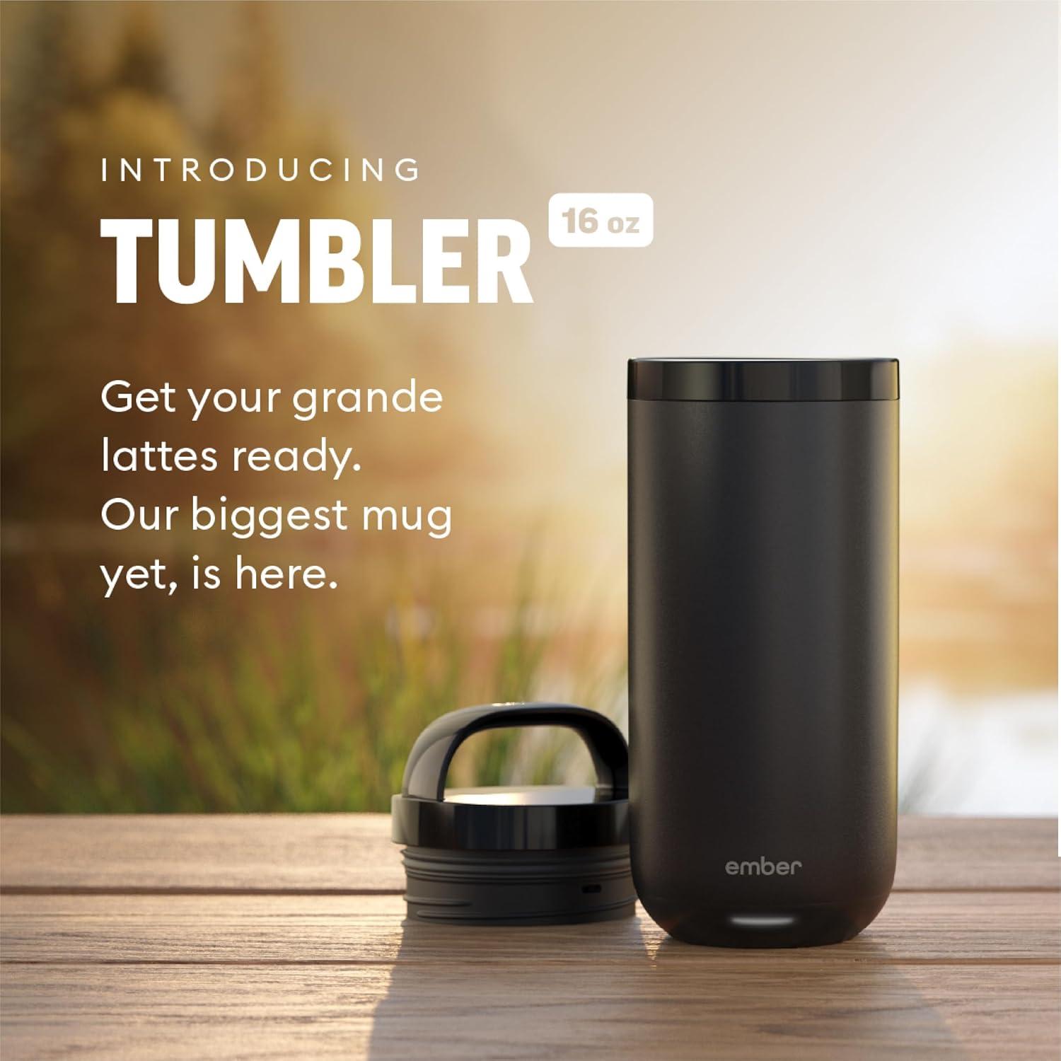 Ember 16oz Temperature Control Smart Tumbler Mug Slate Black: Stainless Steel, Hand Wash, Hot Beverages