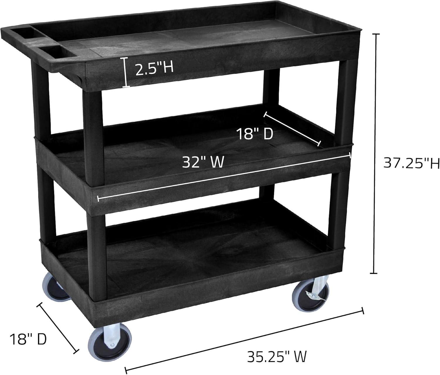 Heavy Duty Black 3-Shelf Utility Cart with Ergonomic Handle