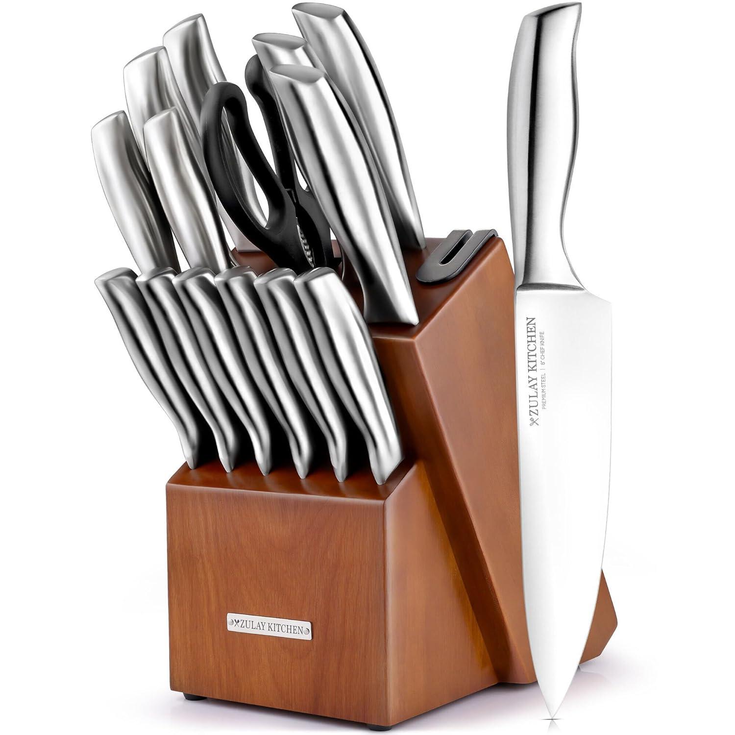 Zulay Kitchen Zulay Kitchen Premium 15-Piece Knife Set with Natural Wood Block and Built-in Sharpener