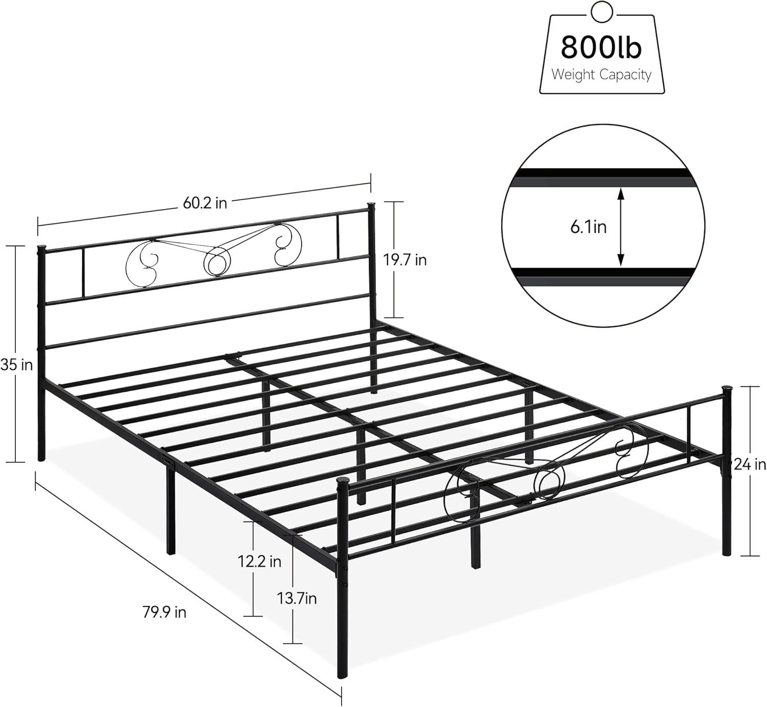 Yartaka Queen Bed Frame Platform with Headboard and Footboard Metal Bed Mattress Foundation with Storage No Box Spring Needed Black