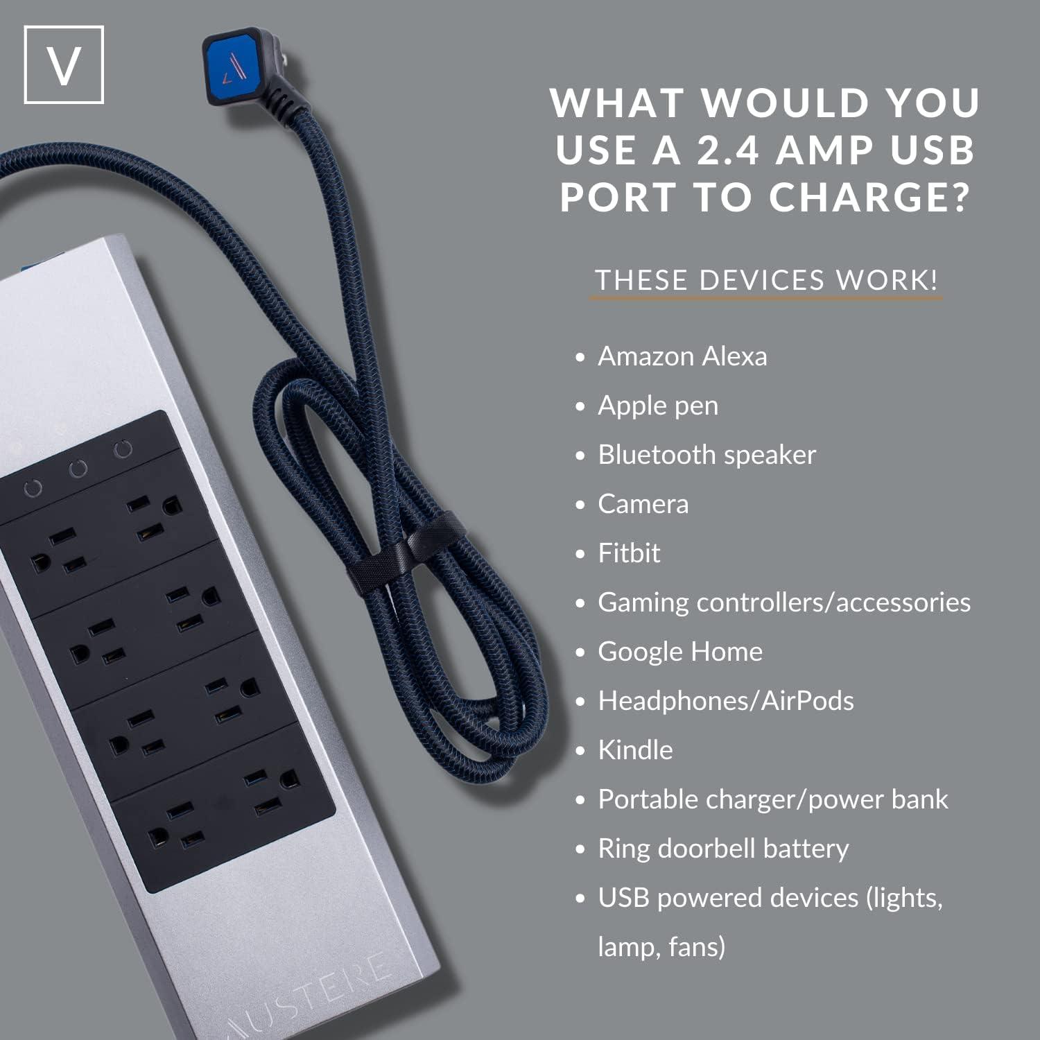 Austere V Series Power 3,000-Joules Surge Protector Power Strip and USB Charger, 8 AC Outlets and 5 OmniPort USB Ports, 6-Ft. Cord, 5S-PS8-US1, 5S-PS8-US1