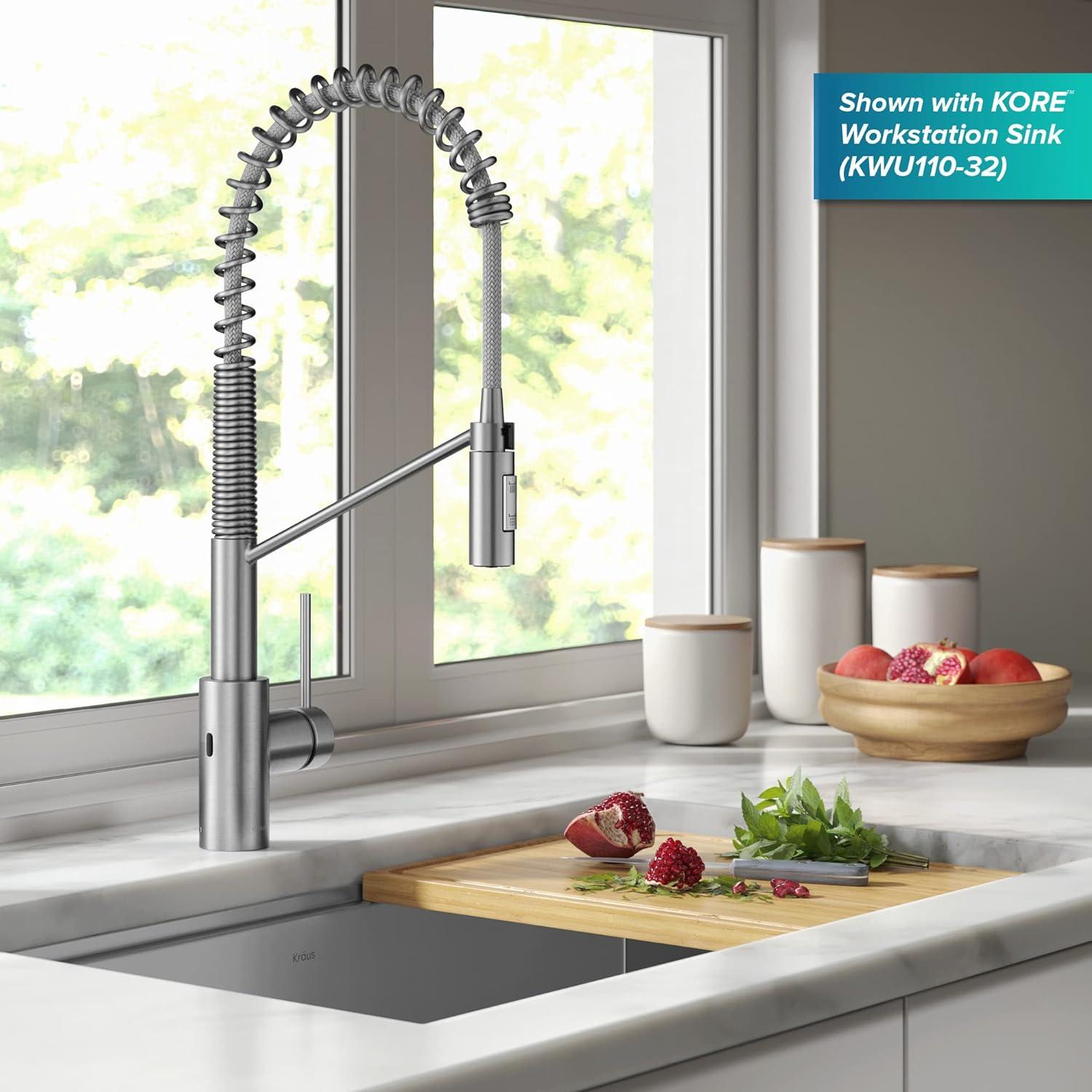 KRAUS Oletto Touchless Sensor Commercial Pull-Down Single Handle Kitchen Faucet with QuickDock Top Mount Assembly