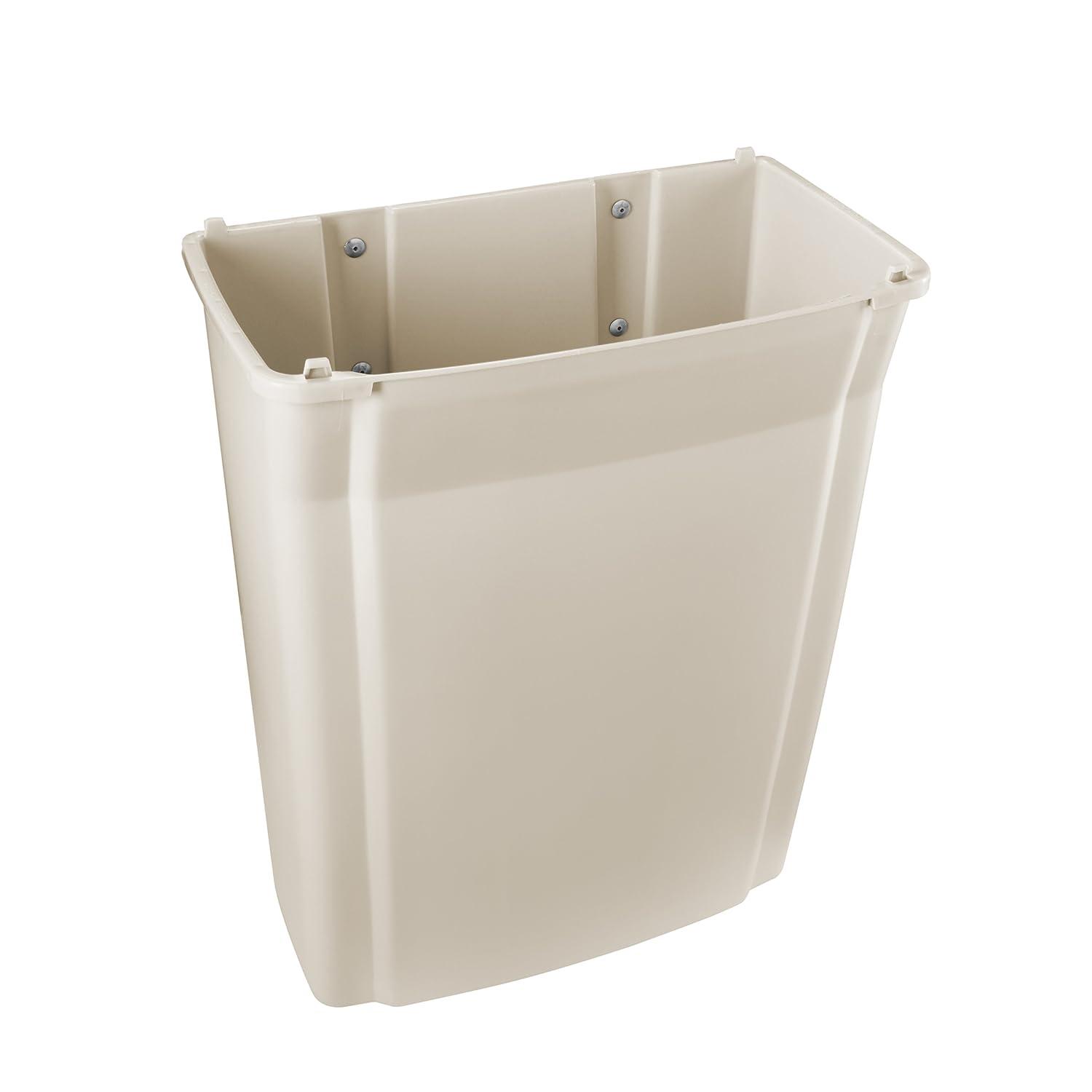 Beige 15-Gallon Wall-Mounted Plastic Trash Bin