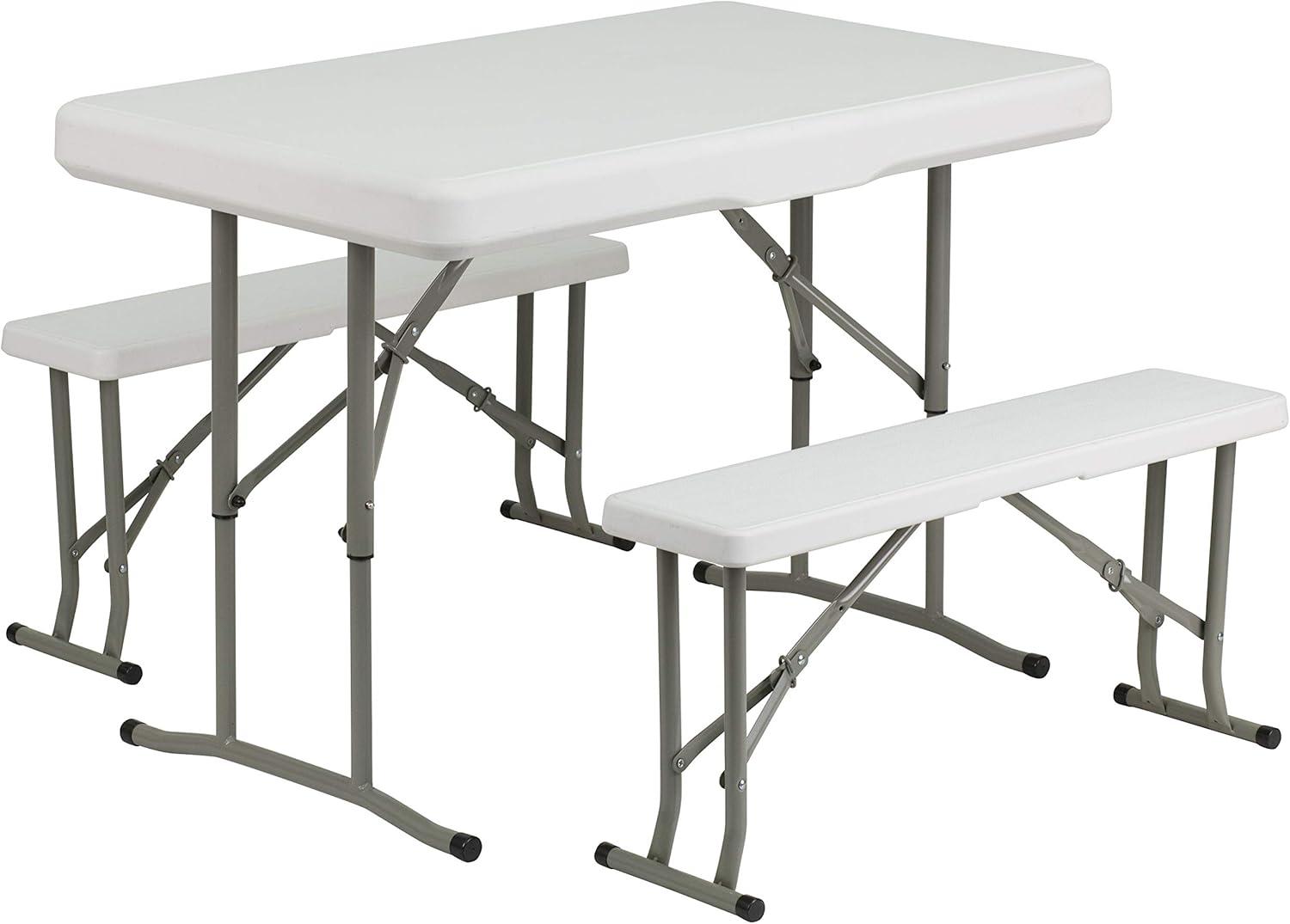 Emma and Oliver 3 Piece Portable Plastic Folding Bench and Table Set
