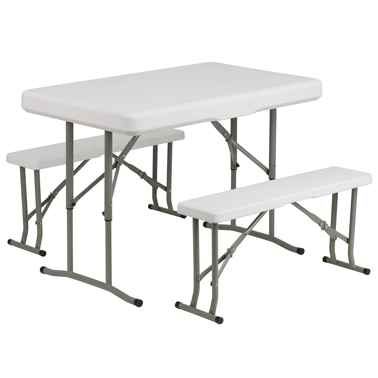 Emma and Oliver 3 Piece Portable Plastic Folding Bench and Table Set