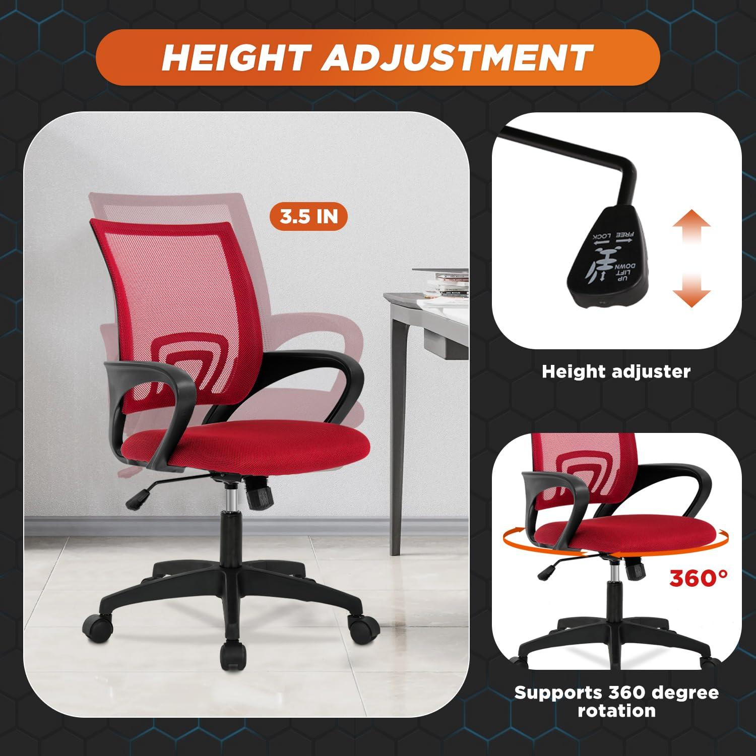 MarketLane Home Office Chair Ergonomic Desk Chair Mesh Computer Chair with Lumbar Support Armrest Executive Rolling Swivel Adjustable Mid Back Task Chair for Women Adults(Red)