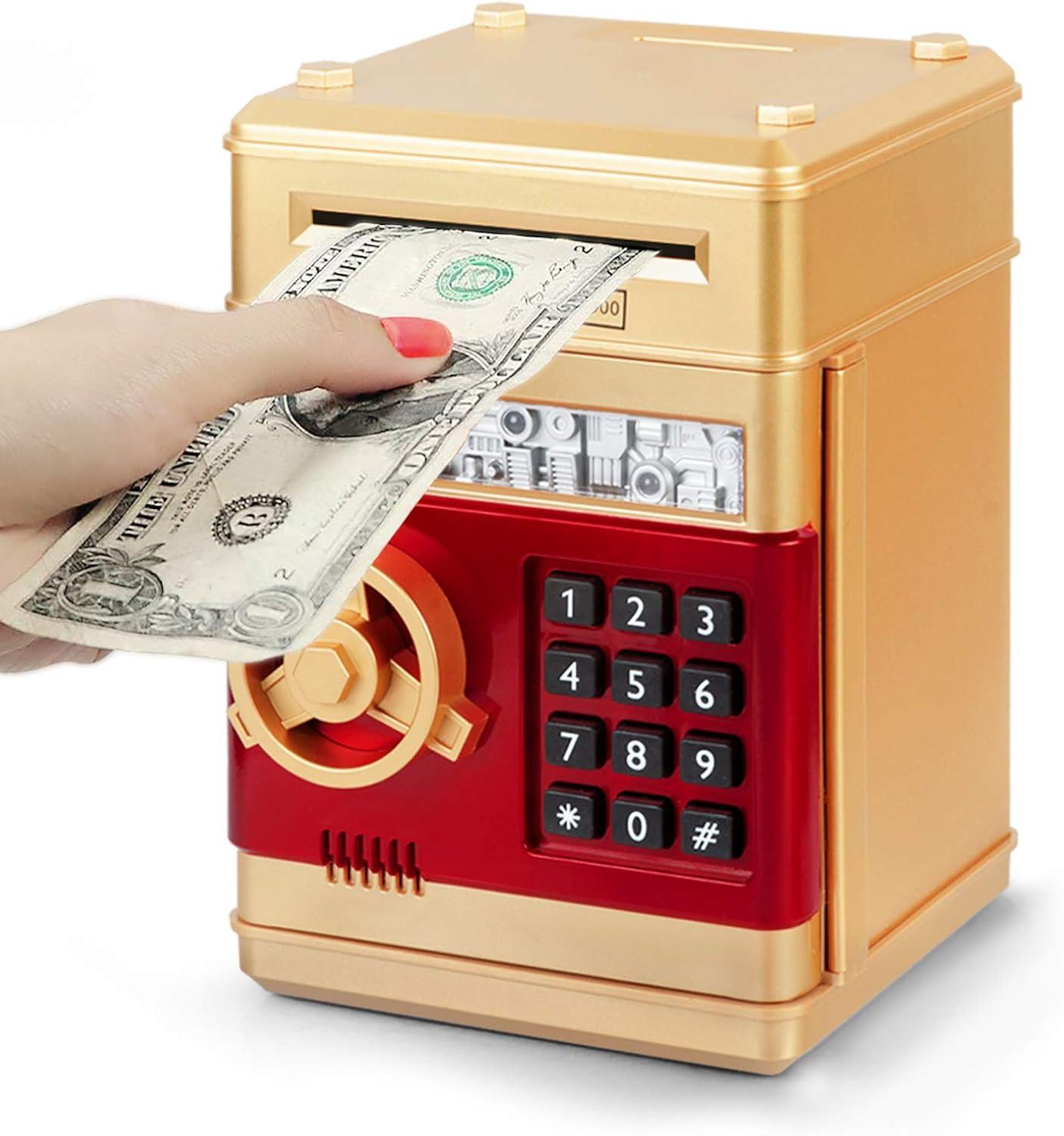 Gold and Red Electronic Mini ATM Piggy Bank with Password Lock