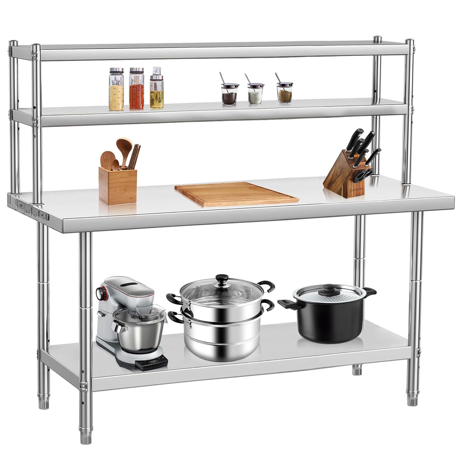 48" x 24" Food Prep Table Kitchen Work Table Stainless Steel Table Heavy Duty Metal Kitchen Prep Table Commercial Kitchen Prep & Work Table,Galvanized