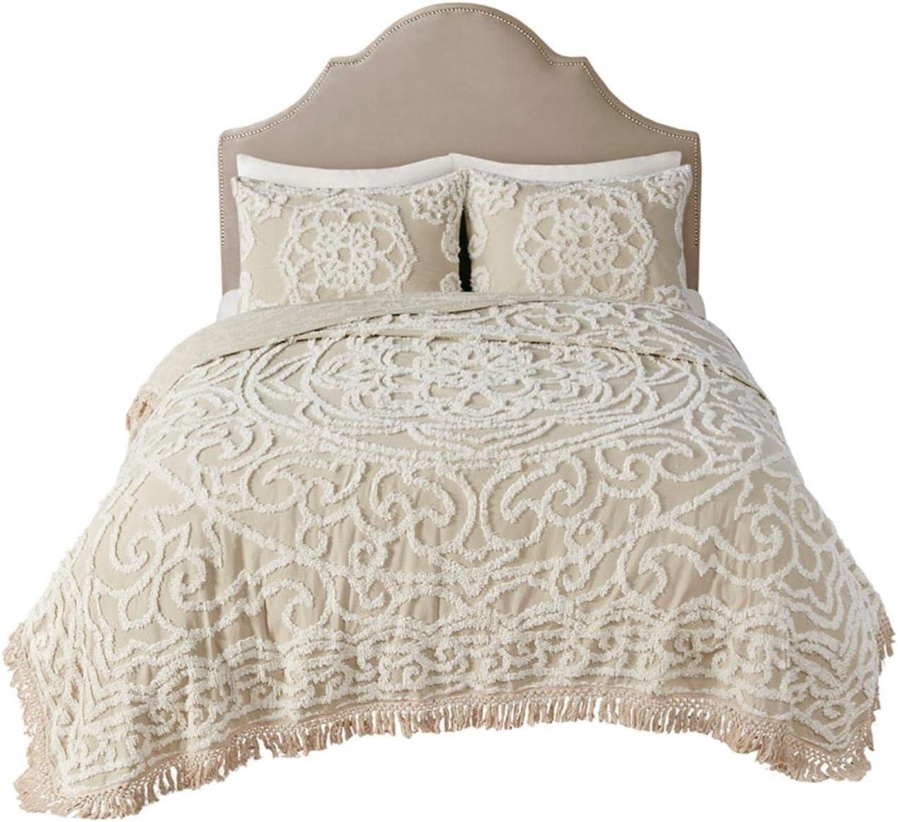 Laetitia Tufted Chenille Cotton Medallion Fringe Coverlet Set