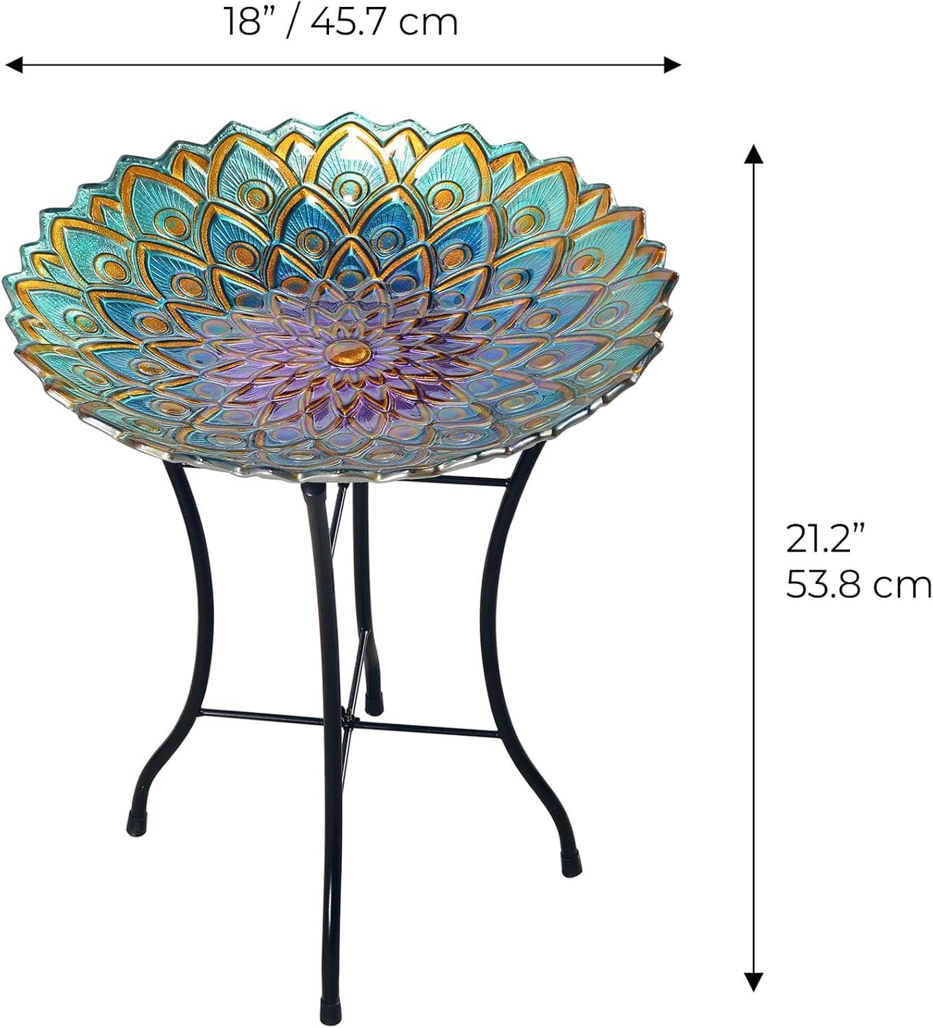 Teamson Home 18" Mosaic Flower Glass Bird Bath w/ Stand