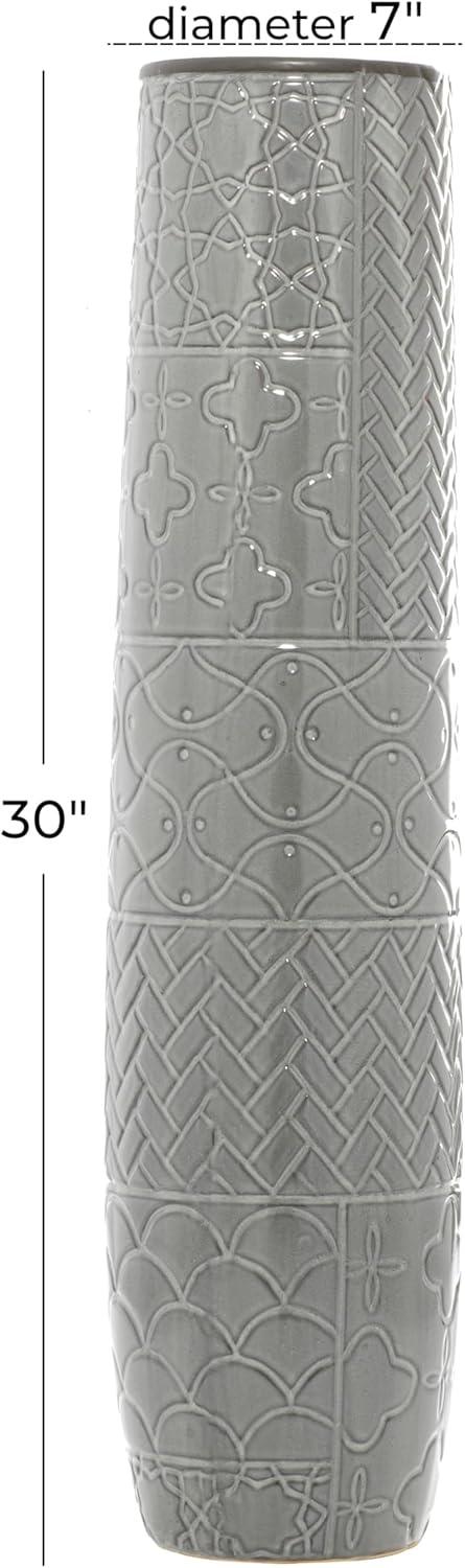 Ceramic Slim Engraved Patterned Decorative Gray Vase