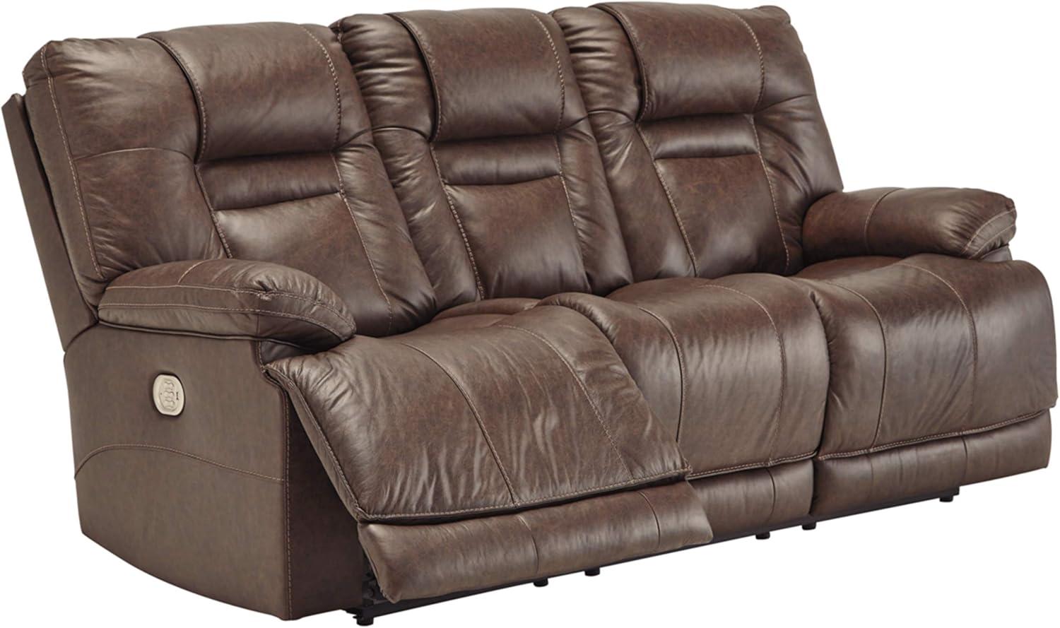 Umber Faux Leather Power Reclining Sofa with Pillow-top Arms