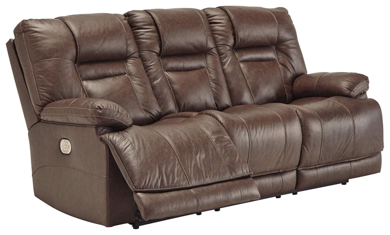 Signature Design by Ashley Wurstrow Leather Power Reclining Sofa in Umber