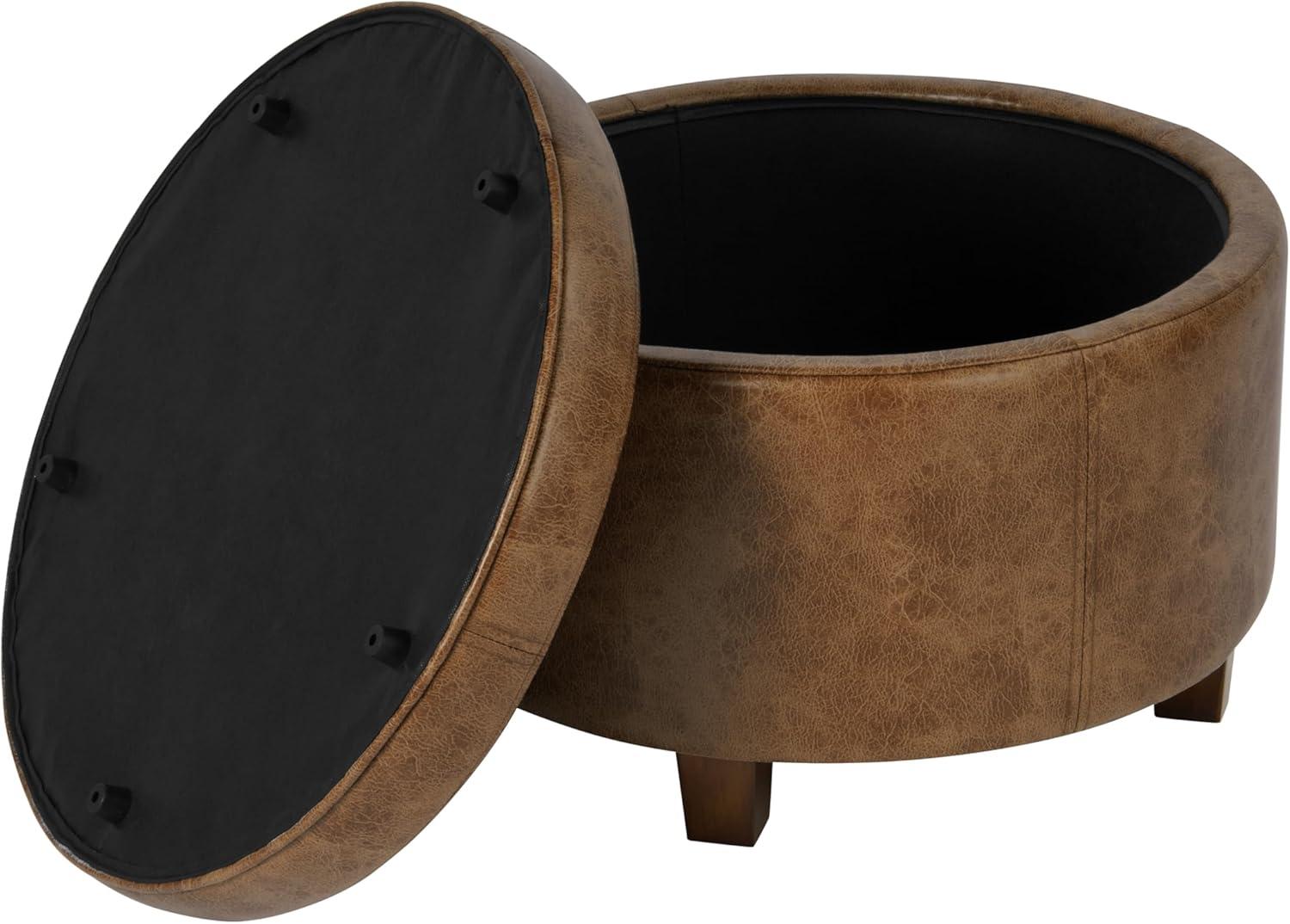 HomePop Large Leatherette Storage Ottoman - Distressed Brown Faux Leather