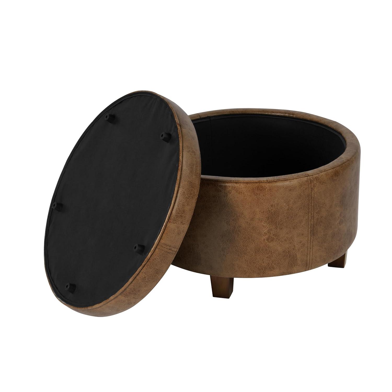 HomePop Large Leatherette Storage Ottoman - Distressed Brown Faux Leather