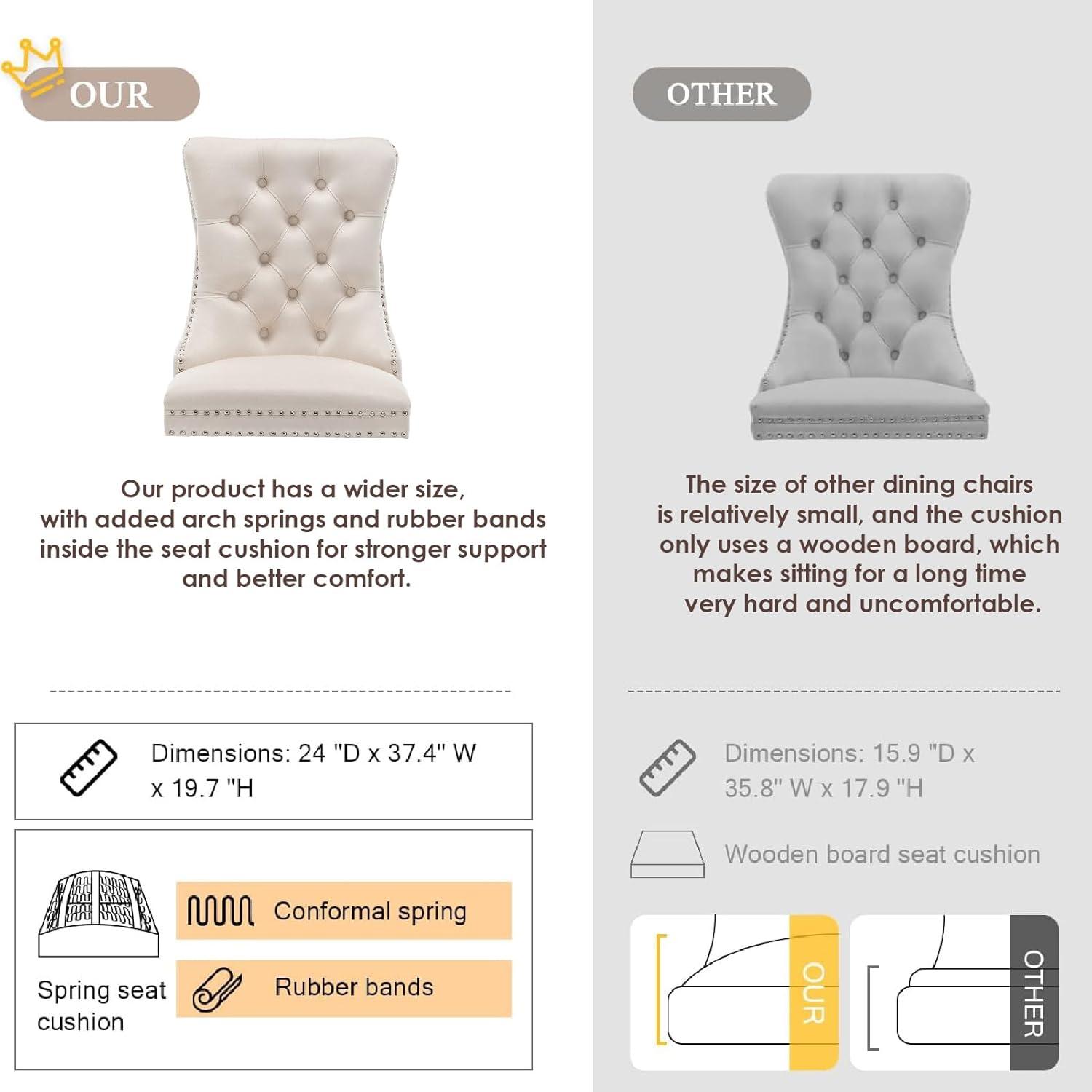 SoarFlash Velvet Dining Chairs Set of 4, Tall Back Side Chair, Modern Upholstered High-end Tufted Side Chair with Button Back Ring, Solid Wood Legs (Beige)