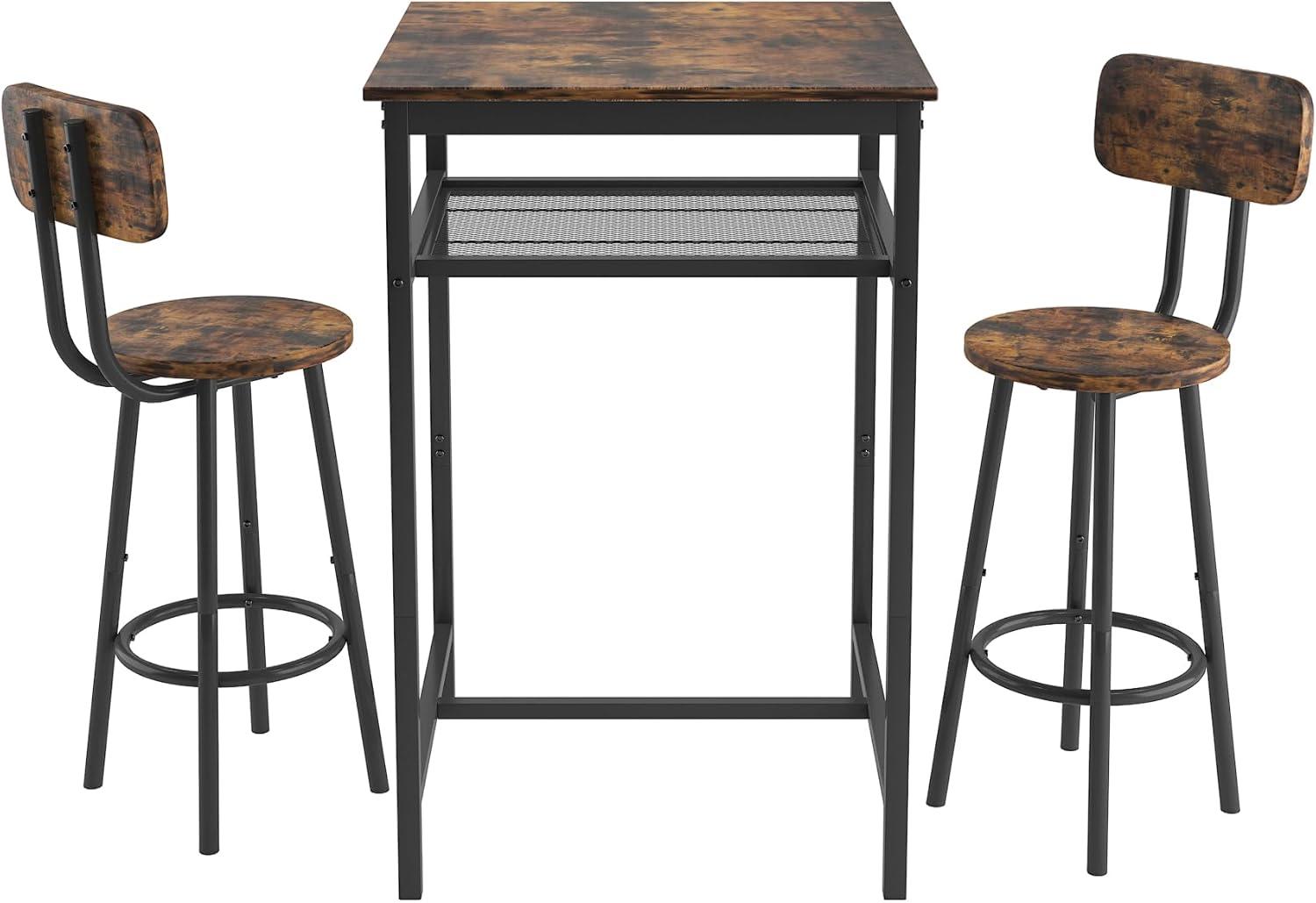 LOVMOR Modern 3 Pieces Bar Table Set with 2 Bar Stools, Backrest and Partition, for Apartment, Small Spaces, Brown