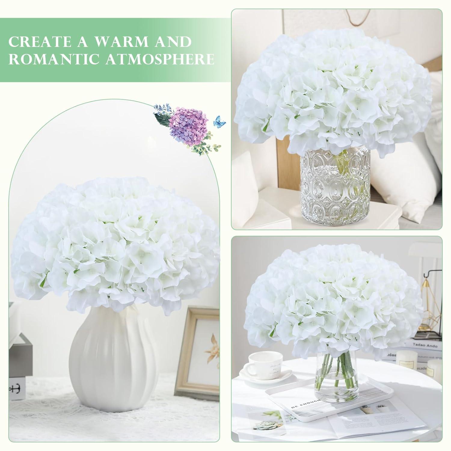 AVIVIHO Hydrangea Artificial Flowers Realistic White Fake Hydrangeas Silk Flowers with Stems Pack of 10 for Spring Mother's Day Easter Gifts Wedding Floral Bouquet Home Decor Party Decoration